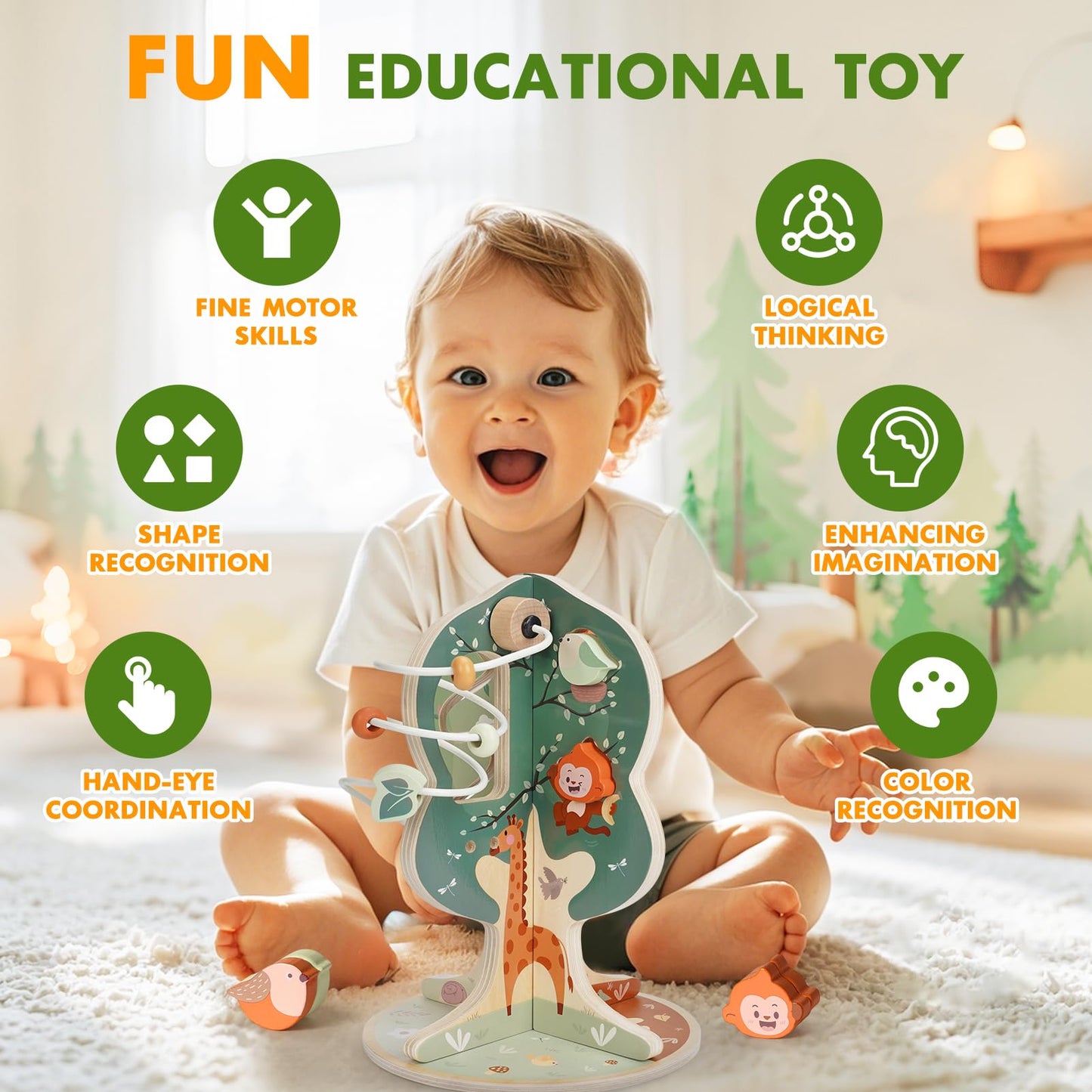 Joyreal Montessori Toys for 1 Year Old - 8-in-1 Wooden Activity Cube, Montessori Baby Activity Center for 1+ Year Old, Educational Toy for Toddlers, Ideal Gift for Boys and Girls with Seasonal Theme