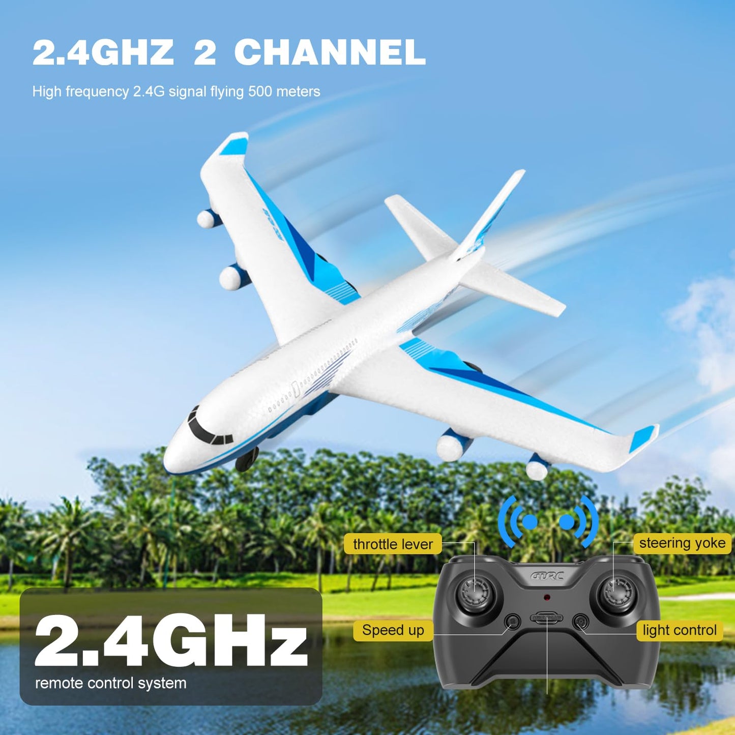 4DRC Remote Control Airplane for Kids Boys Adults, G2 Remote Control Plane Jet for Beginners Adult, Ready to Fly Airplane with One Key Aerobatic LED Light, RC Plane for Kids, 2 Battery