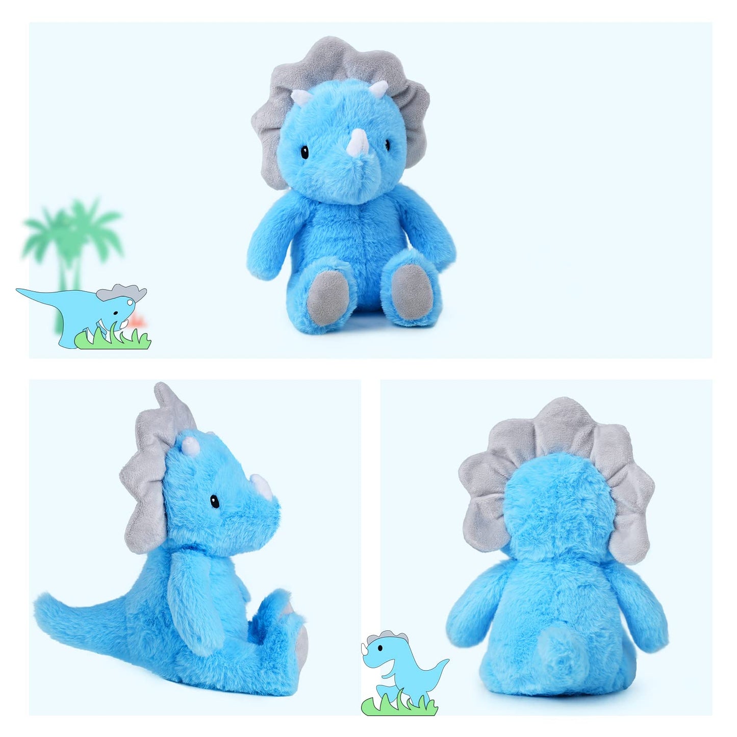 VANLINNY Dinosaur Stuffed Animals, Blue Dinosaurs Toy for Kids 3-5, Cute 9" Triceratops Stuffed Baby Plush, Soft and Comfort to Hug, Ideal Christmas Birthday Gift