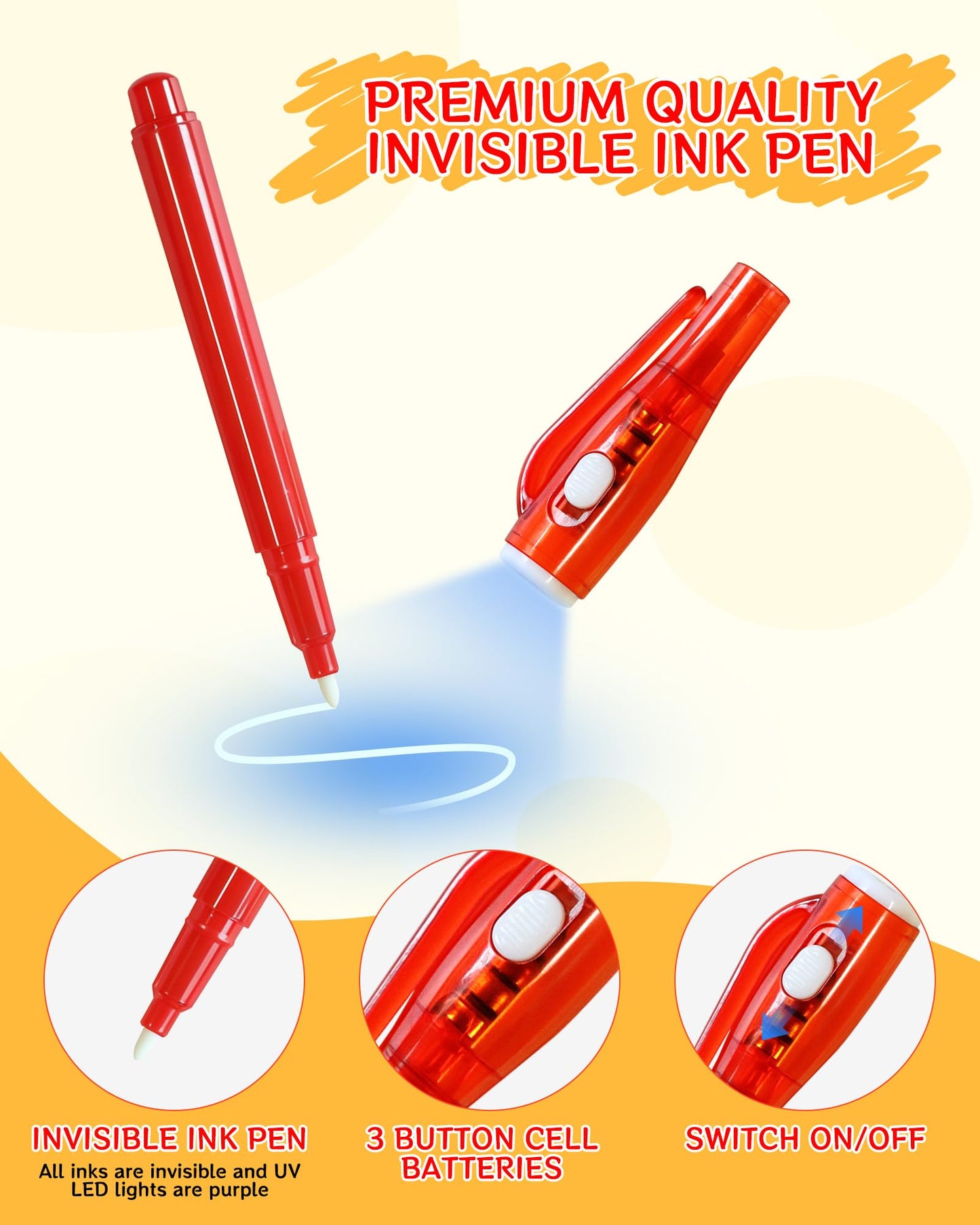 Invisible Ink Pens with UV Light, 32 Pcs Spy Pens for Secret Messages, Party Favors for Boys Girls, Magic Markers Classroom Prizes for Students, Birthday Christmas Party Toy Goodies Bag Gift for Kids