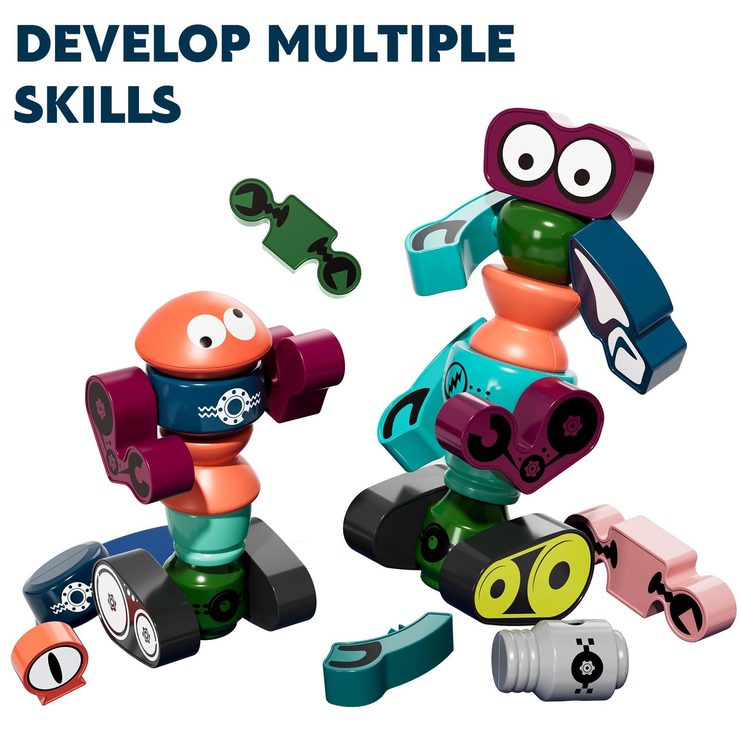 TEMI Magnets Robot Toy for 3 4 5 6 7 Year Old Boys - Transform Toys Planet Magnet Building Toys Stacking for Toddler, Learning Educational Christmas and Birthday Gifts for Kids Ages 3-7