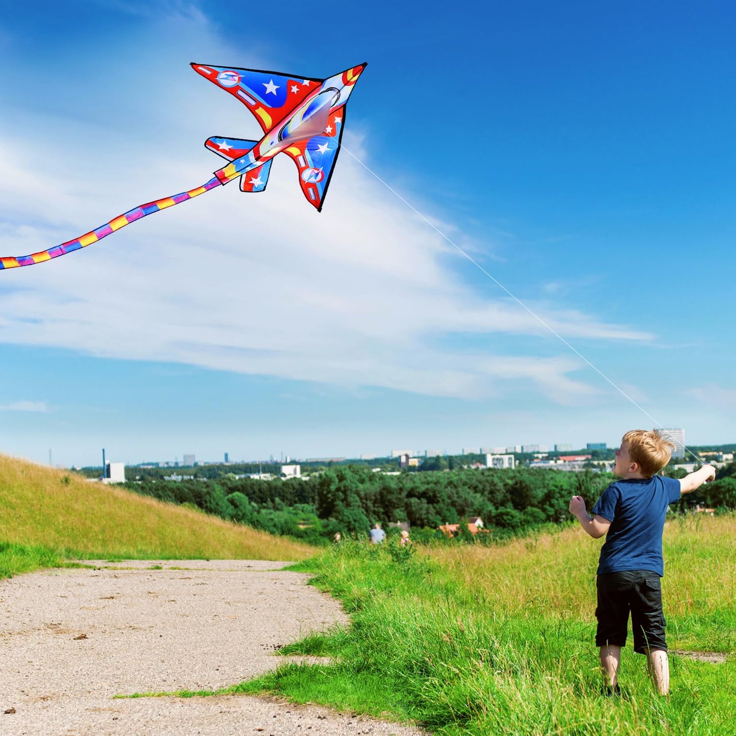 Xida Airplane Kites for Kids and Adults, Easy to Fly Kite, High-Flying, and Durable Outdoor Beach Kite for Boys and Beginners with Long Tail, Jet Kites Ideal for Beach, Park, and Family Fun