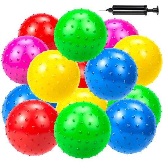 Hymaz 20Pcs Bouncy Balls for Kids Toddlers, 9 Inch Sensory Balls Spiky Massage Stress Ball Bulk with Air Pump, Indoor Outdoor Adult Sports Sensory Toys & Kids Fun Beach Party Favors