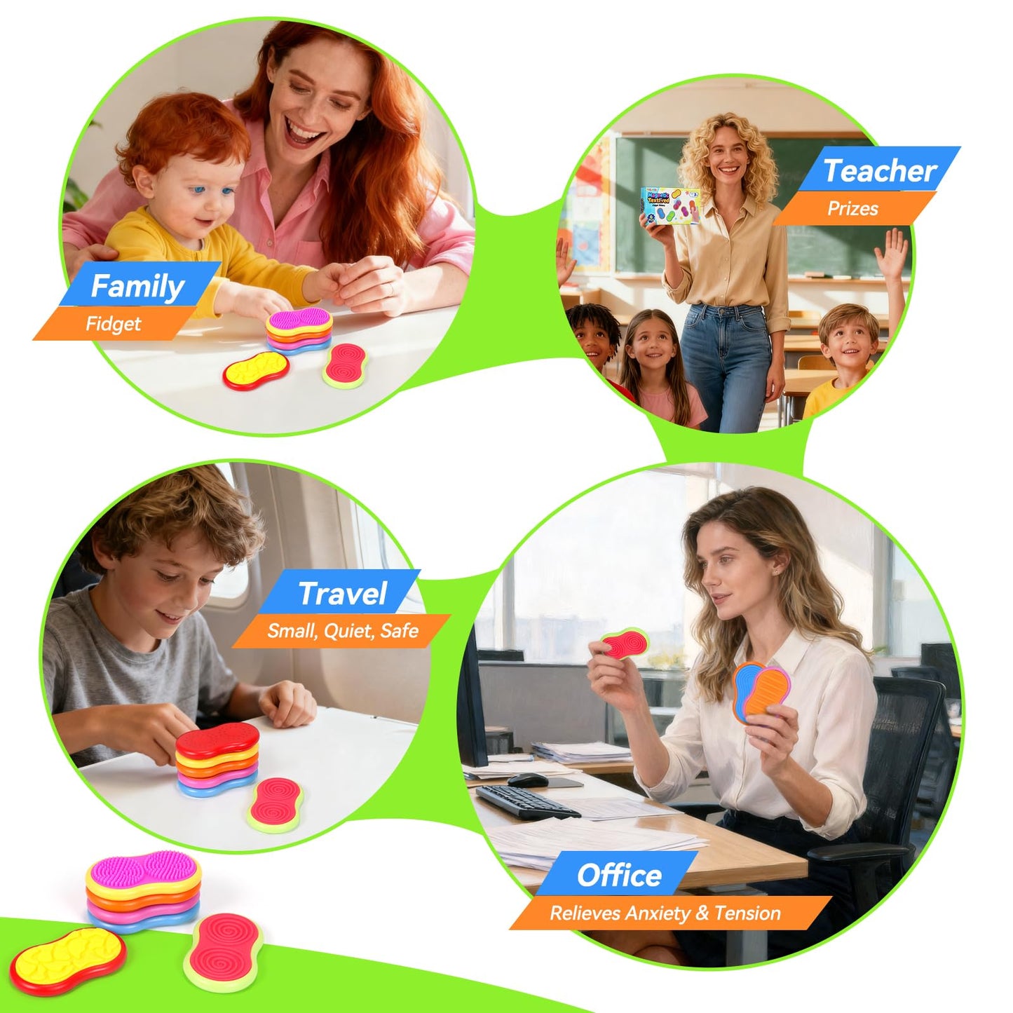 Silicone Sensory Magnetic Toys for Kids, 6PCS Textured Anxiety Relief Slider,Suitable for Autism and ADHD — Essential for Adults Office Desk Travel Stress Relief Toys for Students Classroom