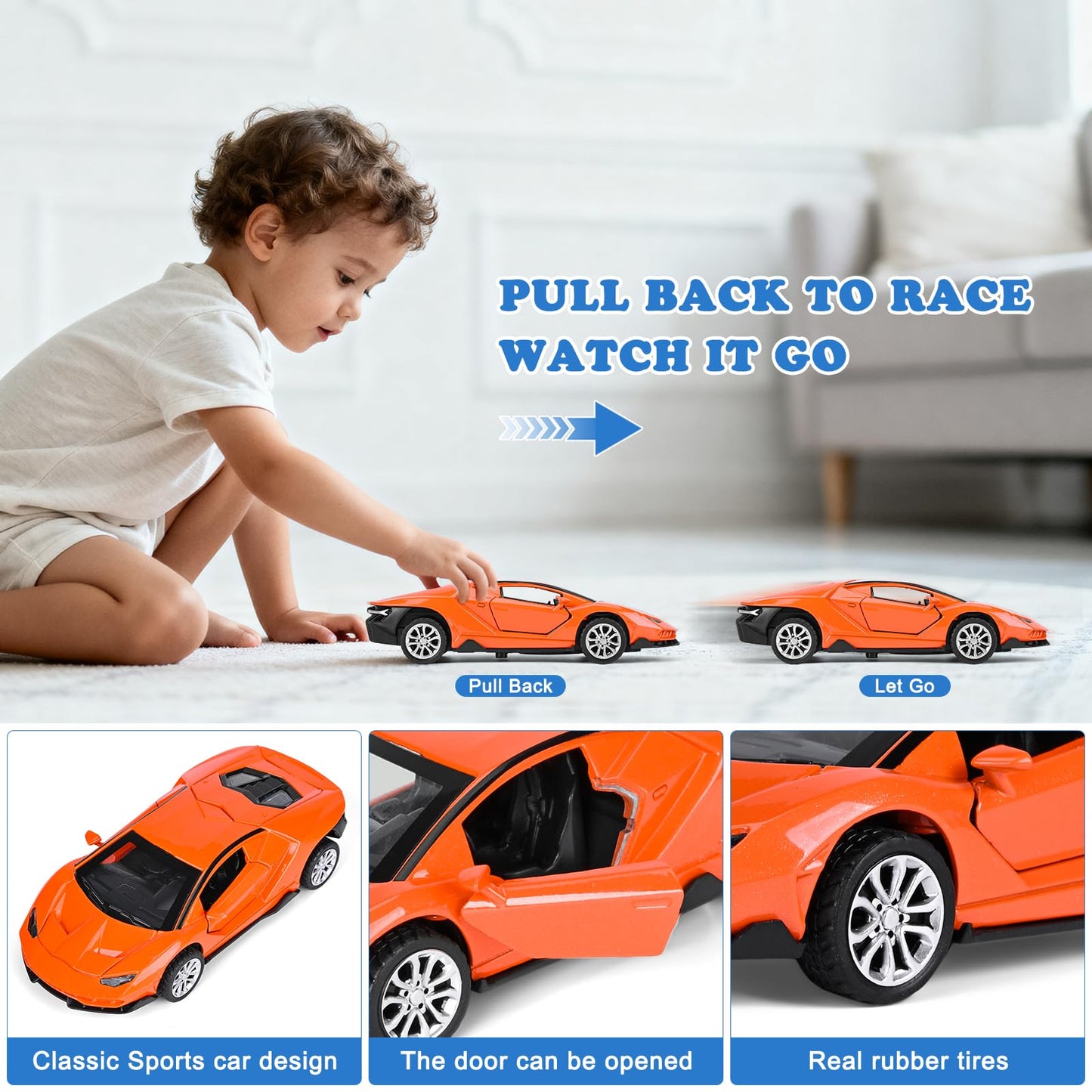 4 Pack Toy Cars,1/36 Metal Diecast Cars Toy with Opening Doors Kid Pull Back Cars Toys Set,Boy Toy Car for Age 3 4 5 6 7 8 9 10 11 12