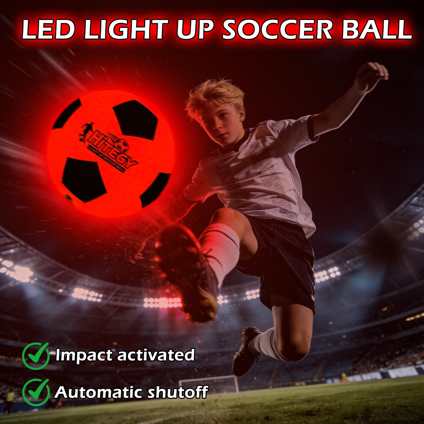 HITEGY Glow in The Dark Soccer Ball - Water-Resistant, Official Size 5, Light Up with Every Kick, Includes Pump, Manual & Extra Batteries - Perfect Soccer Gifts for Kids and Teen Boys