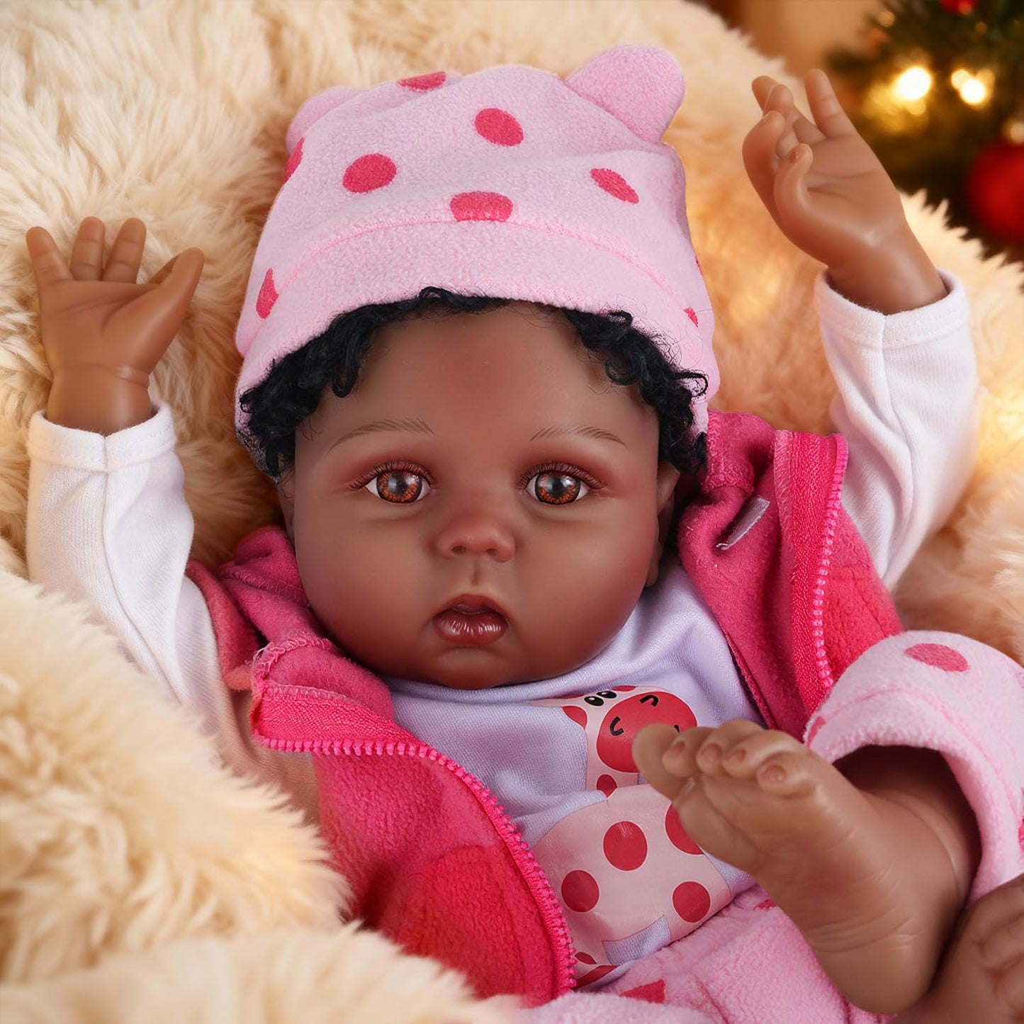 CHAREX Reborn Baby Dolls, 22'' African American Realistic Weighted Toddler Doll with Black Curly Hair and Open Eyes, Cloth Body, Lifelike Real Baby Doll Gift with Accessories Set, Vinyl, Age 3+
