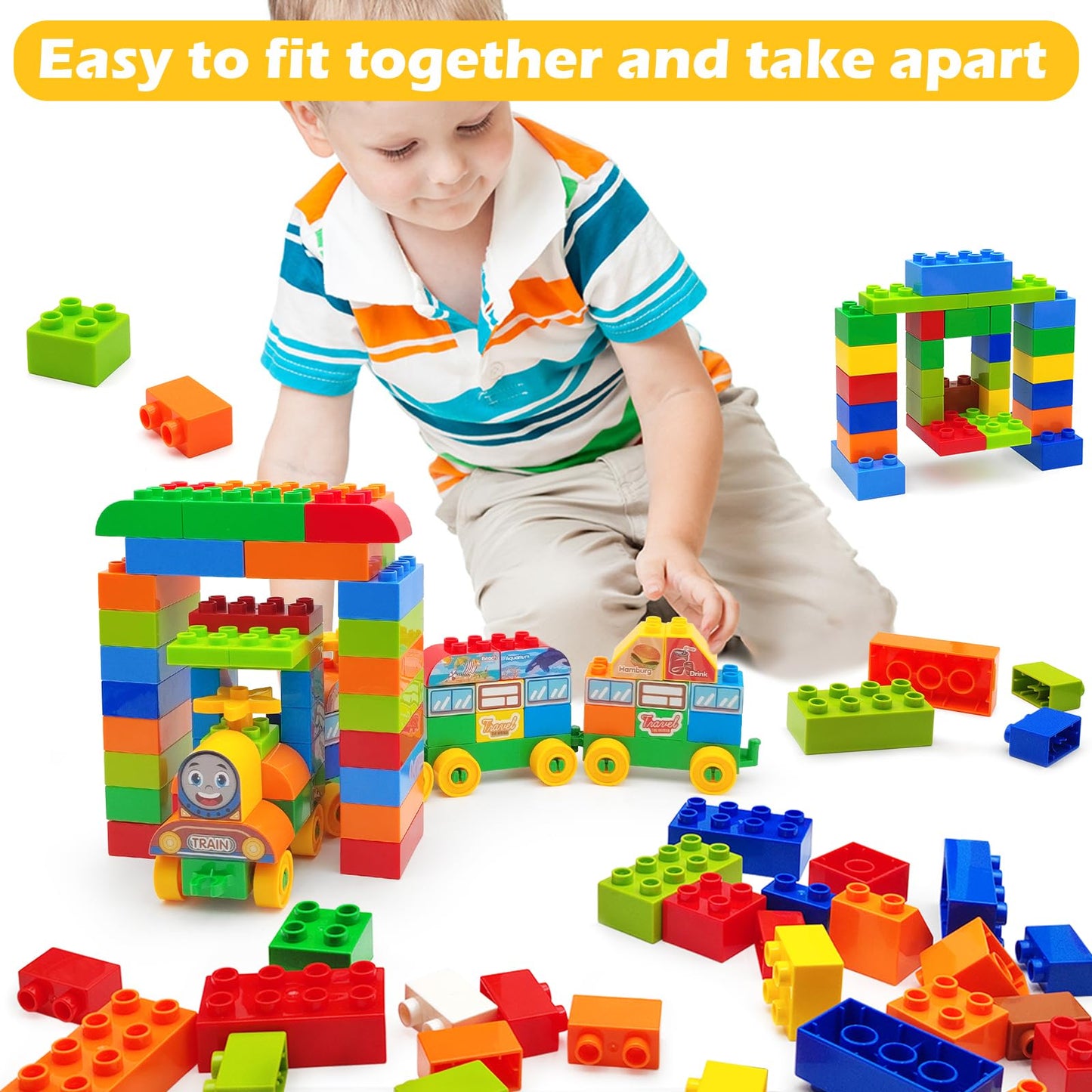 CONVENTEJOY 150 Pcs Classic Building Blocks Set for Toddlers 3-6, Large Building Bricks Train Educational Toy STEM Toys Compatible with Major Brands Gift for Kids