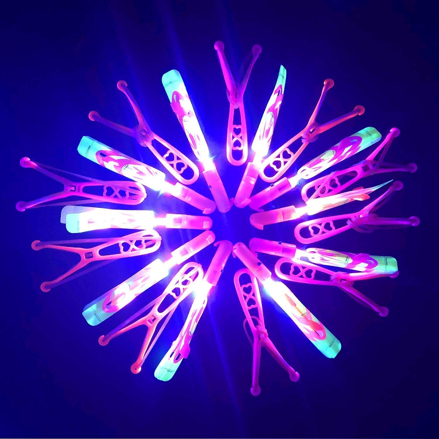 JX 48 Sets LED Flying Set, 24 Slingshot+24 Glow Helicopter, Flying Toy Outdoor Toys Glow in The Dark Party Supplies Party Favors for Kids