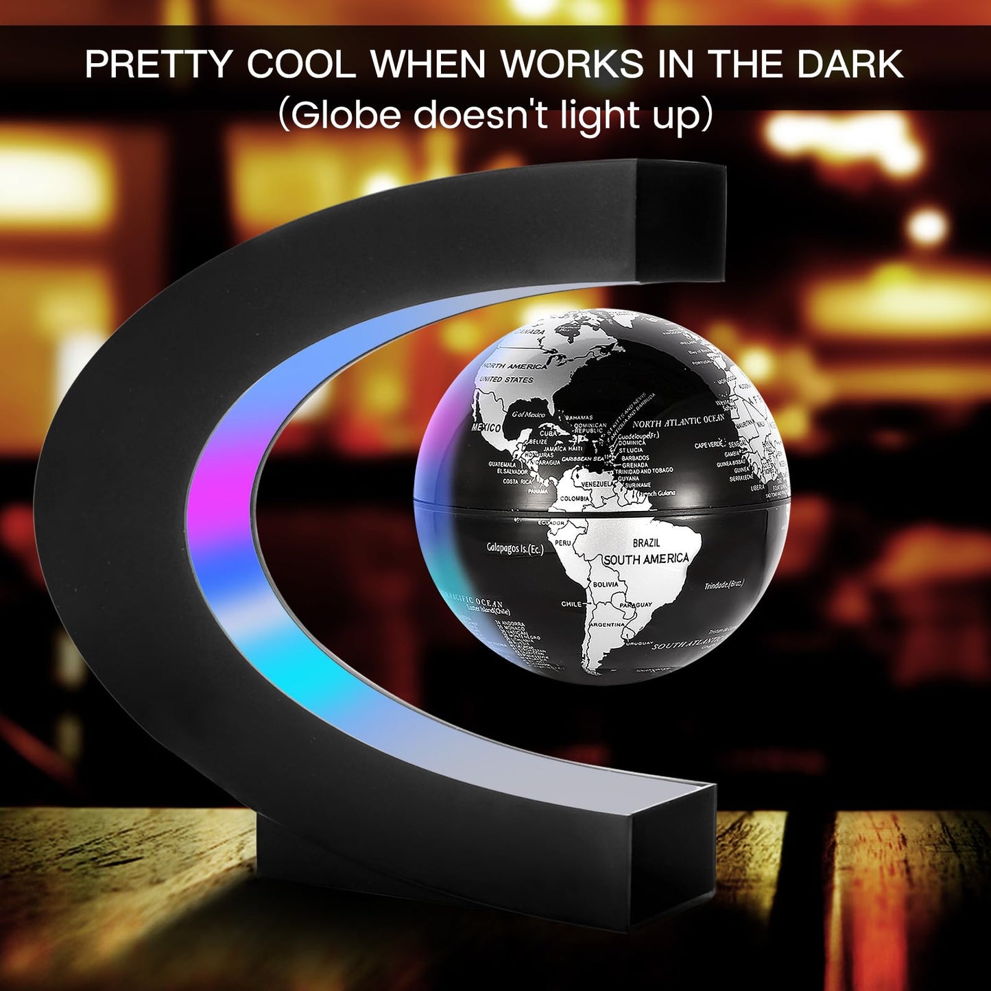 Gresus Magnetic Levitation Floating World Map Globe, C Shape Base with LED Lights, Great Fathers Students Teacher Business Boyfriend Birthday Gift for Desk Decoration （Black) (Globe doesn't light up)