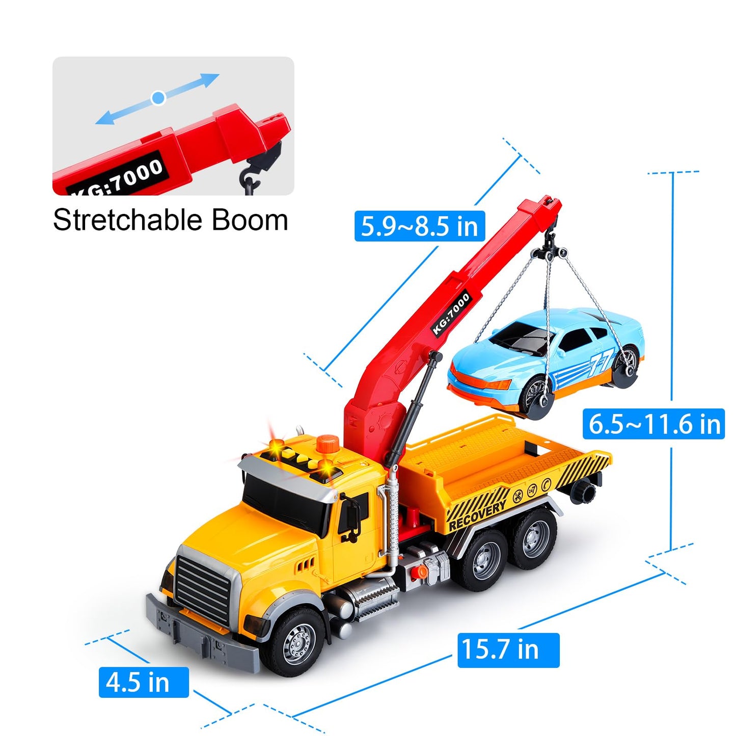DDZOOU Kids Tow Truck with Car Toys for Boys Ages 4-7, Large Tow Truck Toys with Working Hook Lights and Music Rescue Toys for Kids 8-12 Birthdays