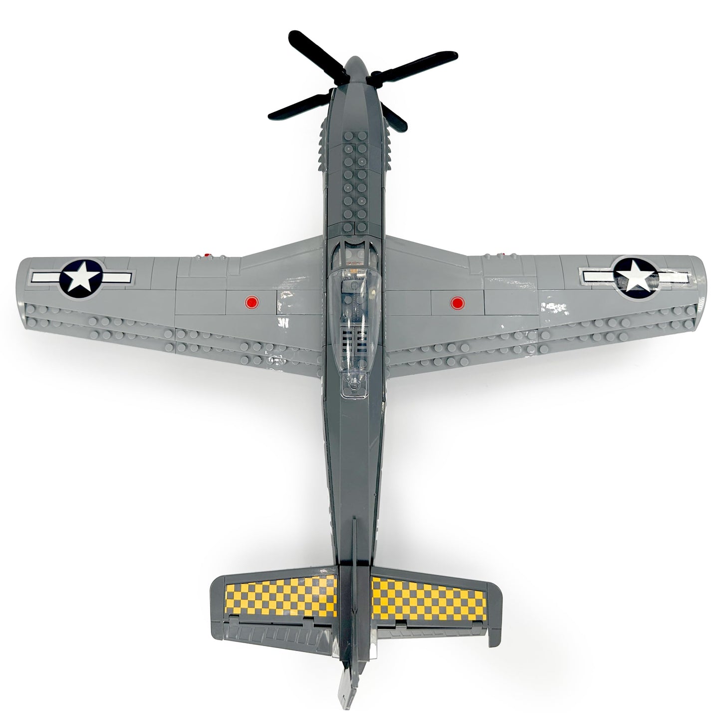 General Jim's WWII US P-51 Mustang Historical Fighter Plane Brick Building Blocks Set, 258 Pieces, 1:25 Scale, Spinning Propeller, Adjustable Flaps, Compatible with Major Brick Brands, GJ-P51