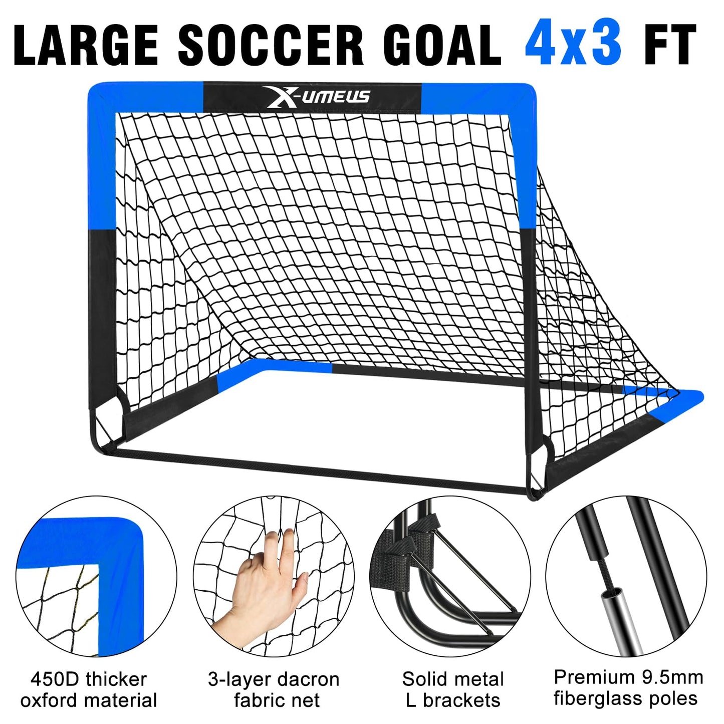 Kids Soccer Goals for Backyard Set of 2, 4 x 3 ft/6 x 4 Toddler Soccer Goal Training Equipment with Soccer Ball, Cones, Pop Up Soccer Net for Kids Age 3-5 4-6 6-8 8-12 10-12 Outdoor Games Sports Gifts