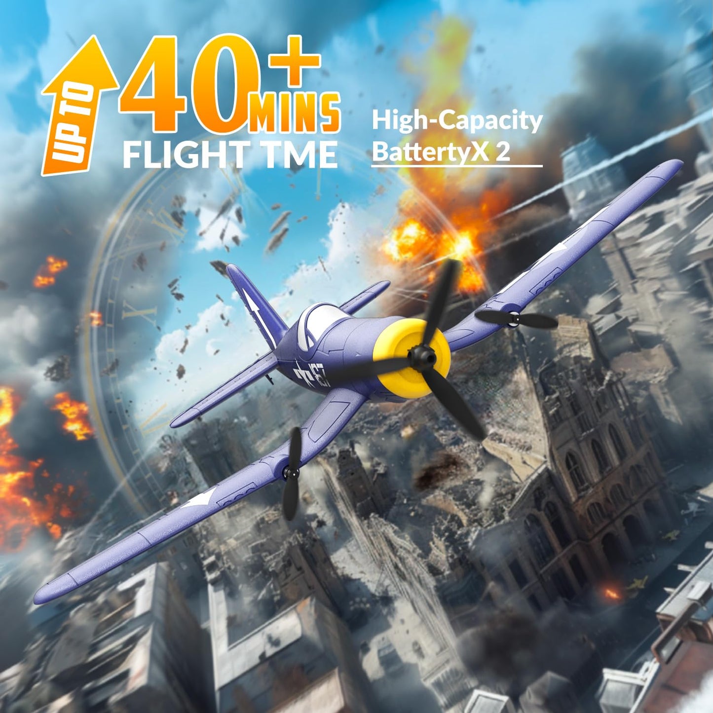 volantexrc RC Plane 3 Channel Remote Control Airplane Fighter Toys, 2.4GHz 6-axis Gyro Stabilizer RTF Glider Aircraft Plane, Easy to Fly for Adults Beginners (F4U Corsair)