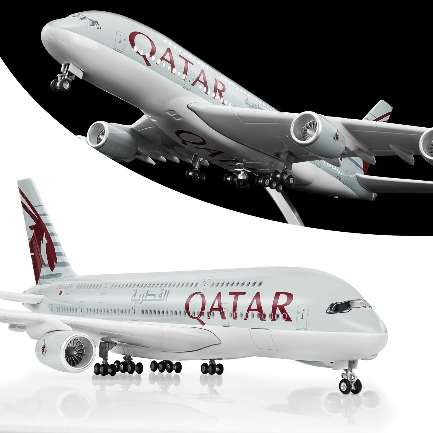 Lose Fun Park 1:160 Scale Large Model Airplane Qatar A380 Plane Models Diecast Airplanes with LED Light for Collection or Gift