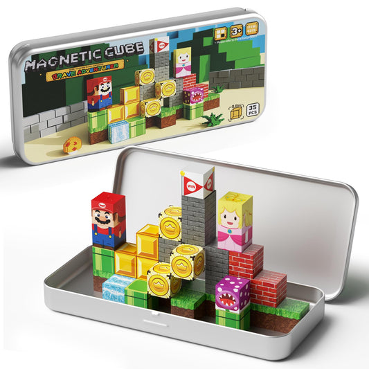 hunloot Magnetic Building Blocks Travel Toys for Kids Ages 4-8, Toddler Magnetic Cubes STEM Learning Set with Iron Storage Box – Portable Construction Toys for Boys Girls 3-5