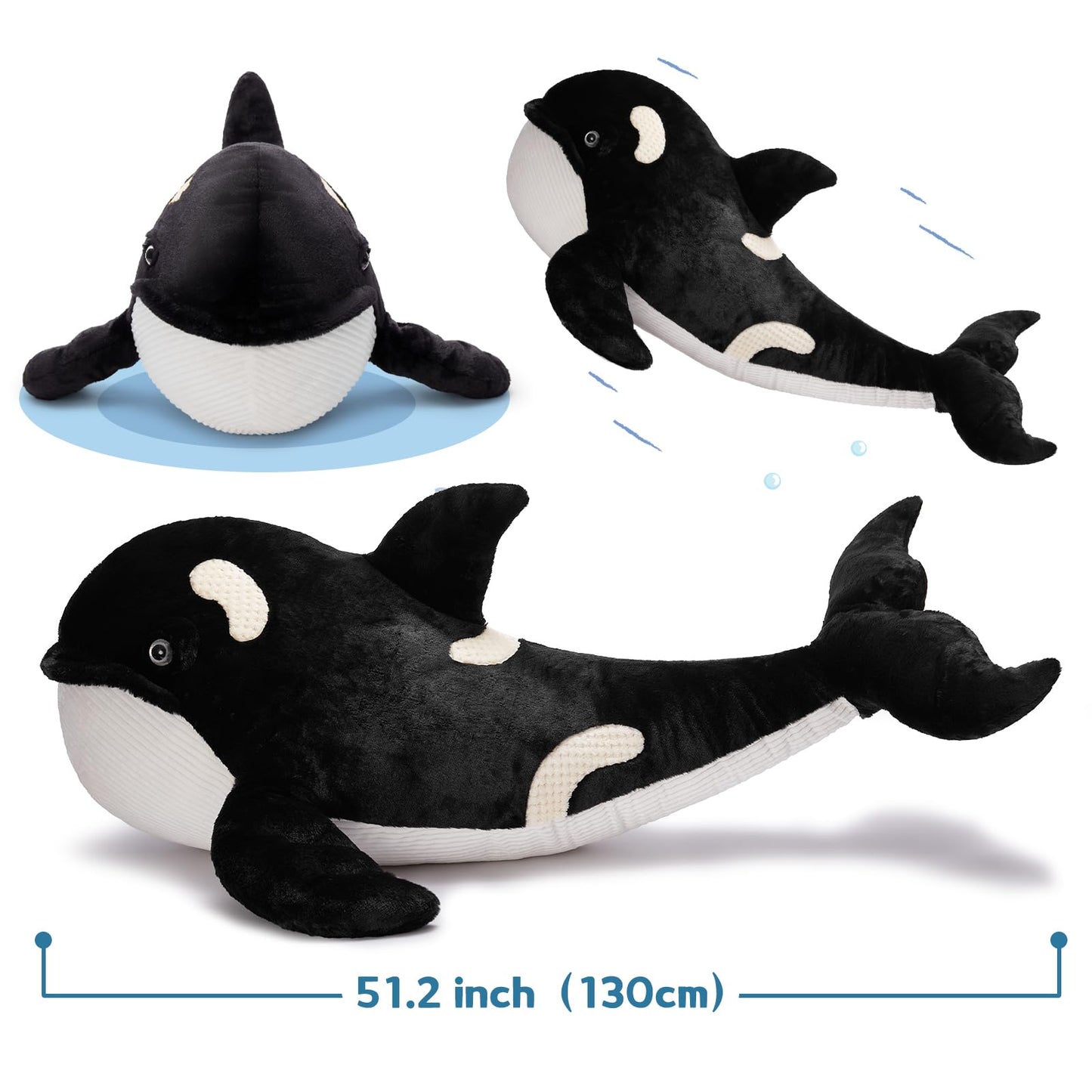 MorisMos 51Inch Giant Orca Stuffed Animal, Big Realistic Stuffed Orca Plush Toy, Large Soft Killer Whale Stuffed Animal Toy Sea Animal Gift for Kids Girls Boys Birthday Christmas