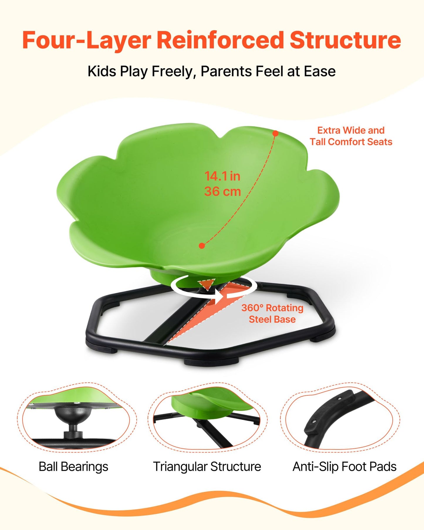 VEVOR Kids Swivel Chair, 220 lbs Capacity, Cylinder Shape Sensory Spinning Chair, Autistic Kids Sensory Toy Seat with Non-Slip Metal Base, Toddler Sit & Spin Seat for Coordination Balance Focus, Green