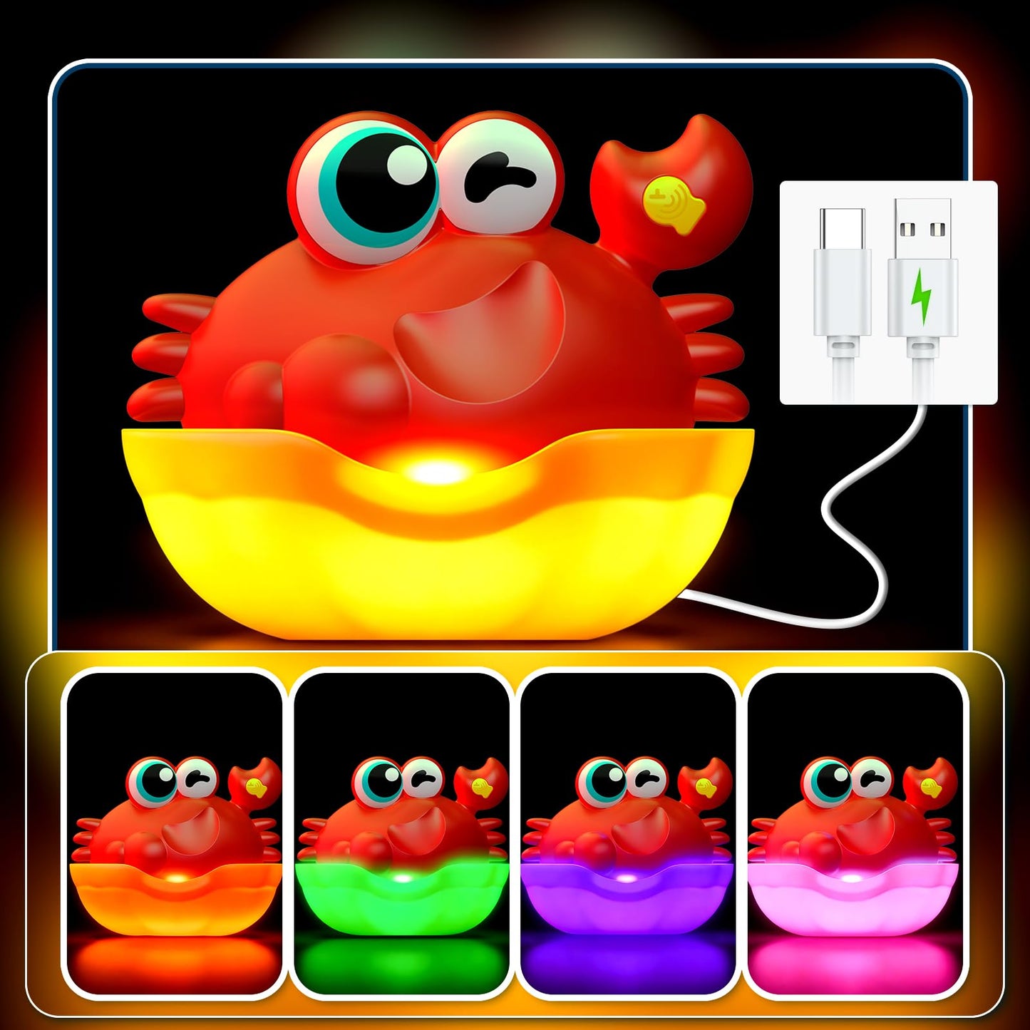 Bath Toys for Kids Ages 1-3,Light Up Baby Bath Toys Crab Bubble Maker with Colourful Light Toddler Bathtub Birthday Gifts Easter Stocking Stuffers for Boys Girls Aged 1-3 2-4 3-5