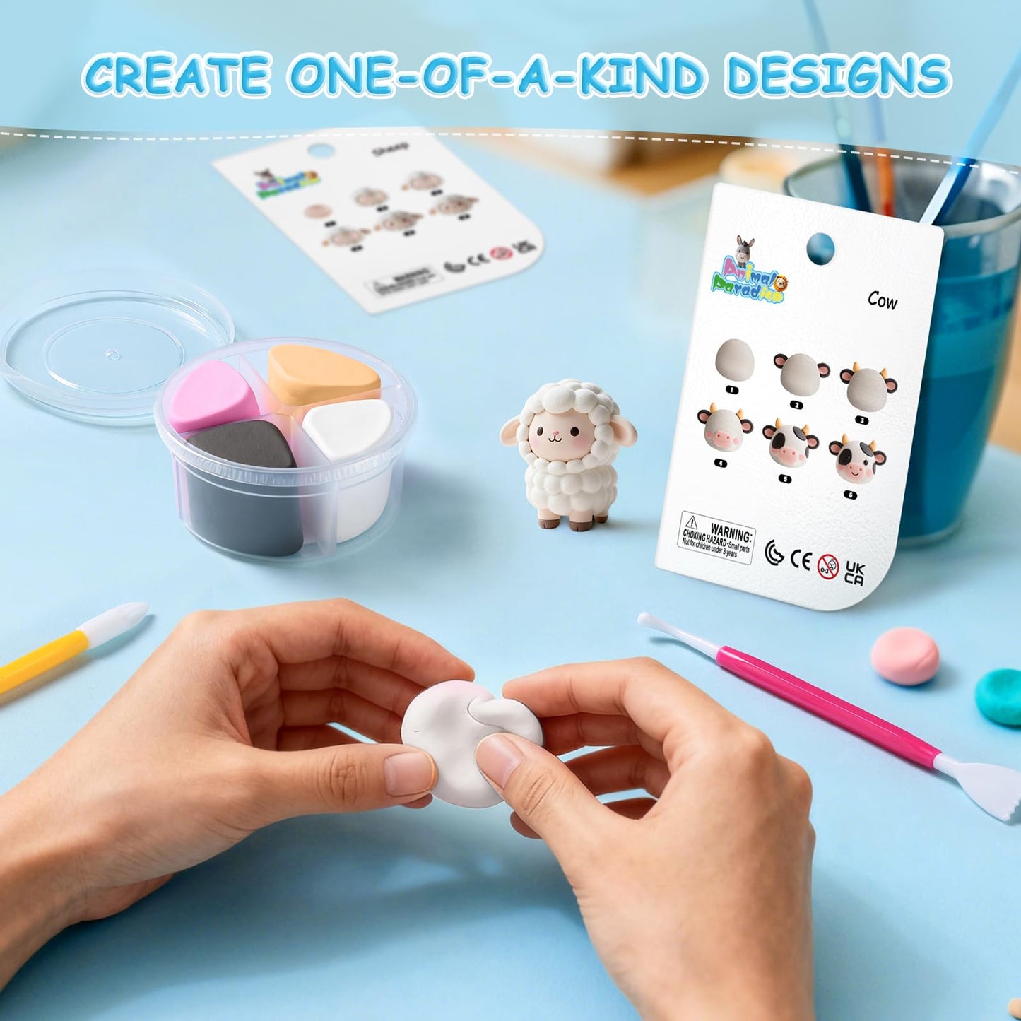CLYMENE Air Dry Clay Kit for Kids, 12 Animals Modeling Clay with Tools & Tutorials, Arts and Crafts Creative Toys for Boys and Girls Ages 3+