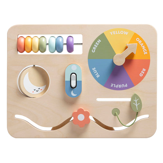 Pearhead Busy Board for Toddlers – FSC-Certified Wooden Montessori Sensory Travel Toy with Built-in Stand, Develops Fine Motor Skills & Color Recognition, Boys and Girls, 1 2 3 Year Old