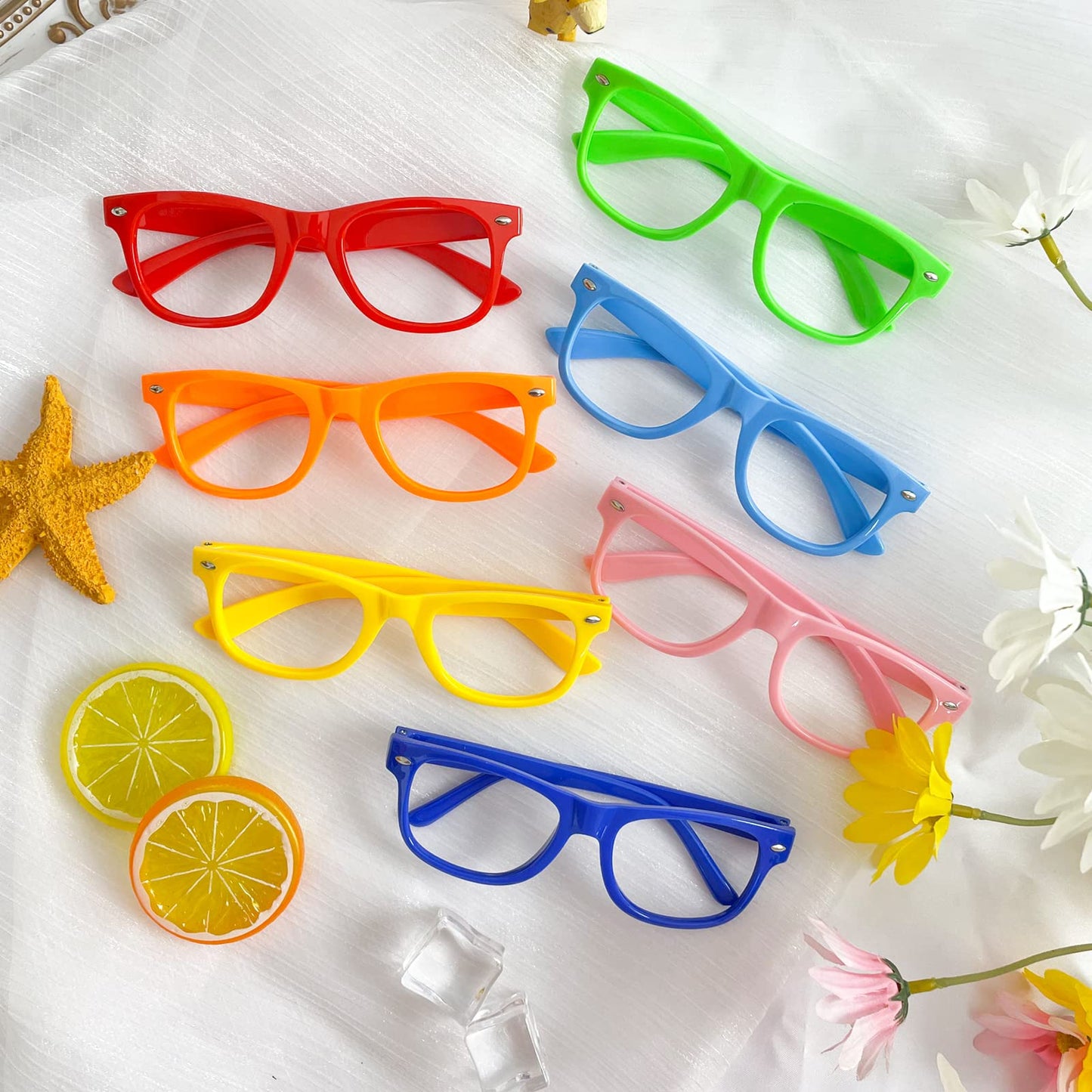 Matcheck 20 Pack Kids Costume Frame Glasses NO LENS Ultralight Square Neon Color Party Favors for Boys Girls Daily Outfit Accessories
