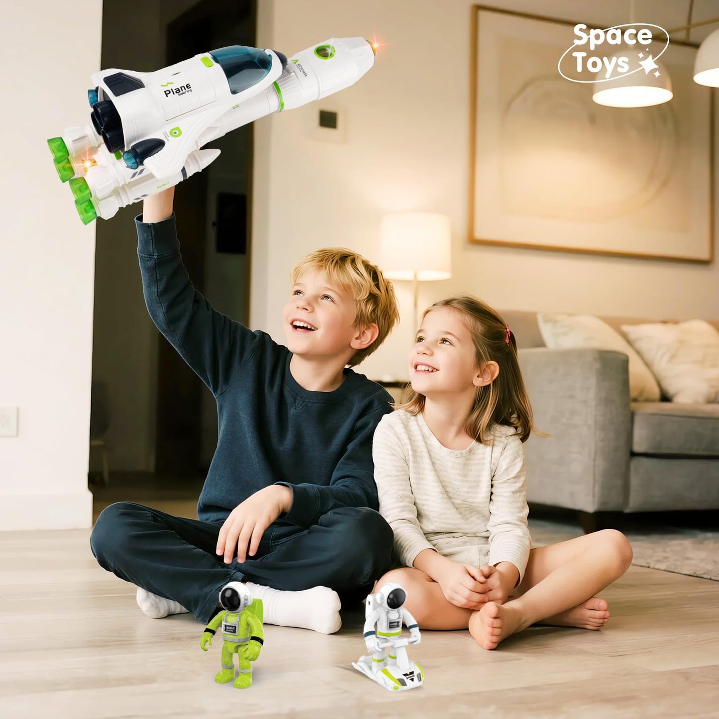 AuntyFey Space Rocket Ship Toys for Kids, Space Toys Shuttle for Kids 3-5-7 with 2 Astronaut Figures, Spaceship with Glowing & Sound Effect, Educational Stem Gift for Boy Girl