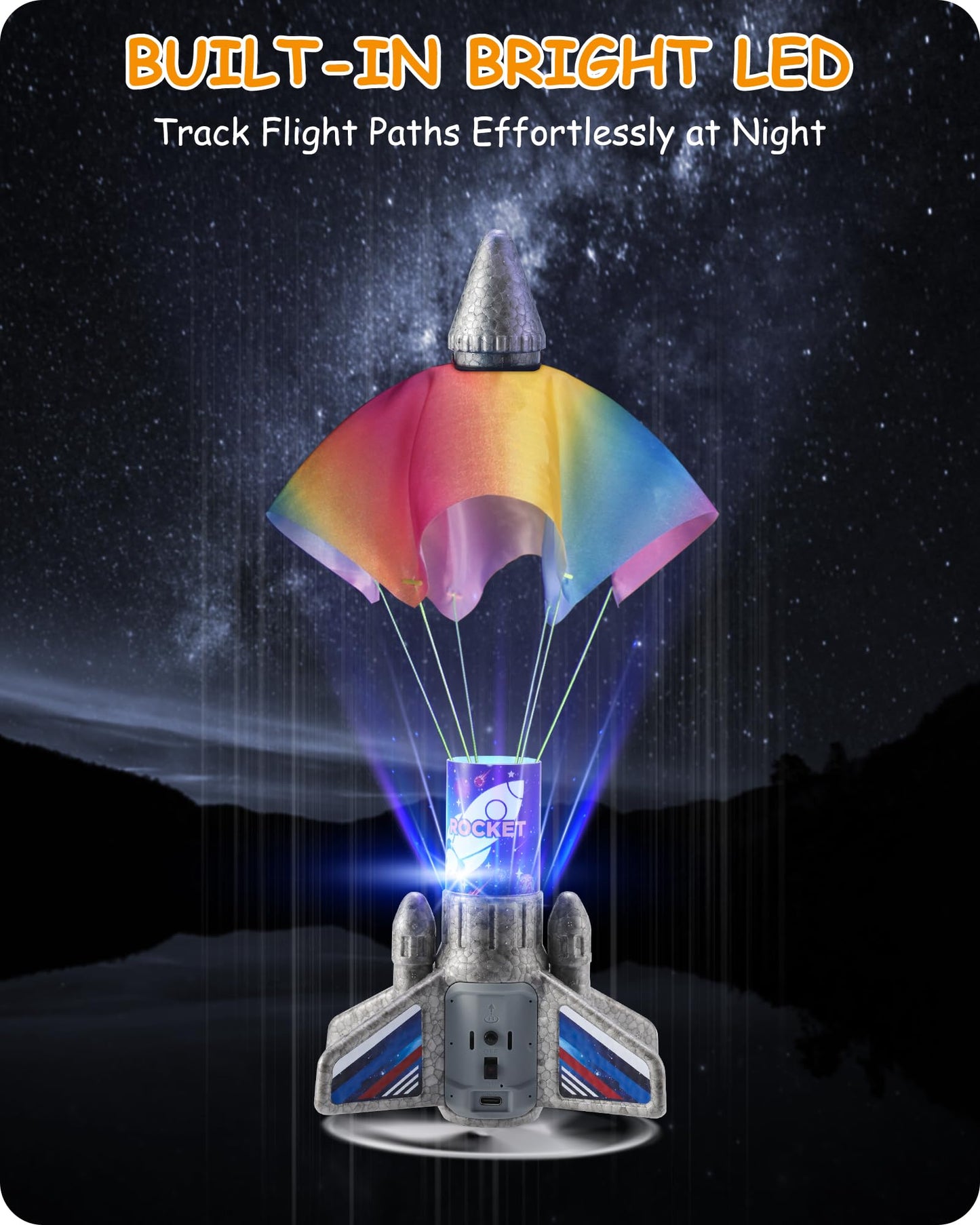 SainSmart Jr. Rocket Launcher for Kids - Upgraded Version, 200 ft Self Launching Motorized Rocket Toy with LED and Safety Parachute, Outdoor Toys for Ages 8-12, Birthday Gift for Kids Boys & Girls