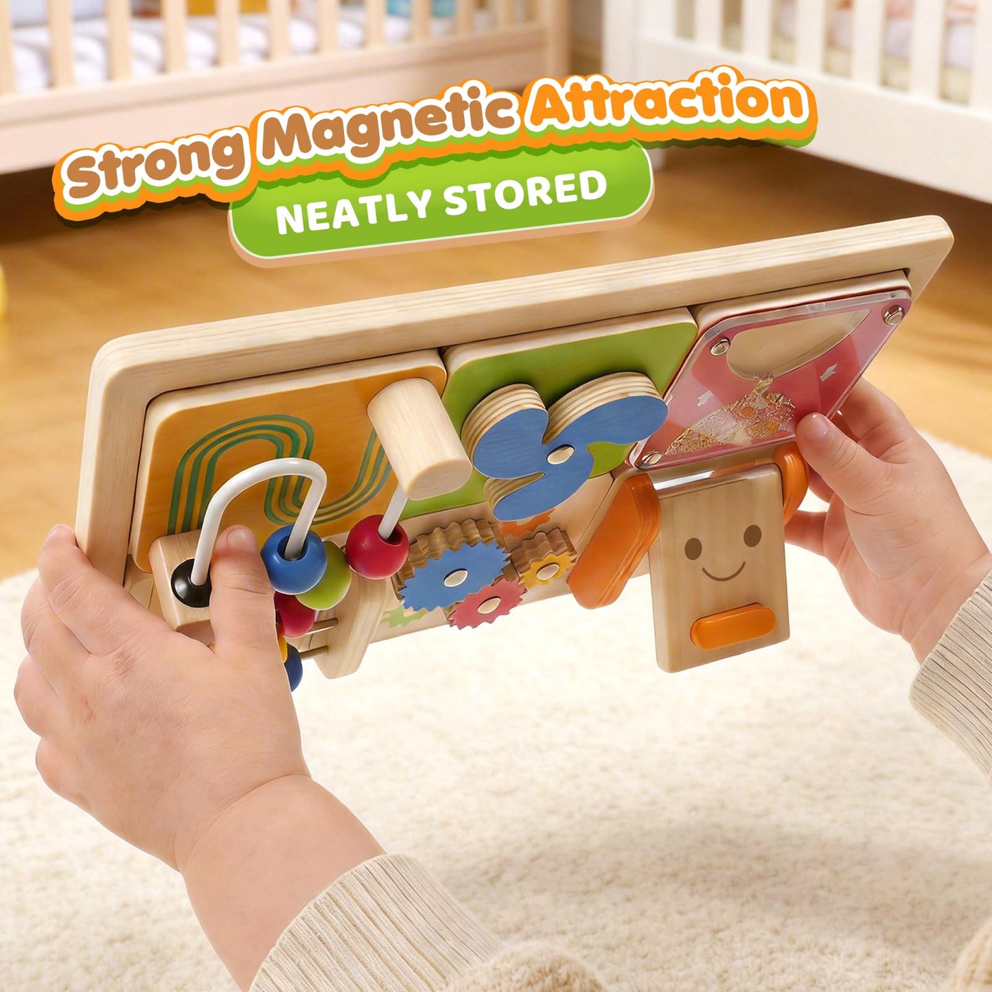Montessori Busy Board for 1 Year Old: Modular Sensory Activity Board for Babies, Sorting & Stacking Toys for Toddlers 1-3, Learning Fine Motor Wooden Toys, Toddler Plane Activities Gifts Girls Boys