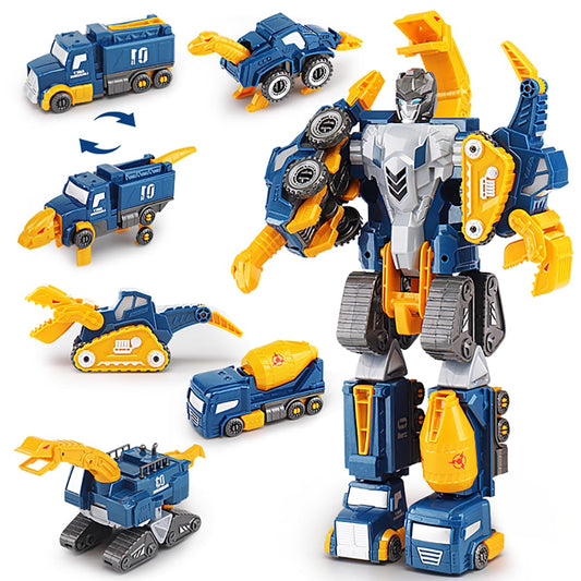 Construction Trucks Toy Dinosaur Vehicles Magnetic Set, 5-in-1 Educational STEM Building Car Kit, Transform to Big Robot, Holiday Present Birthday Gift for Toddler Kid 3 4 5 6 7 Year Old Boys Girls