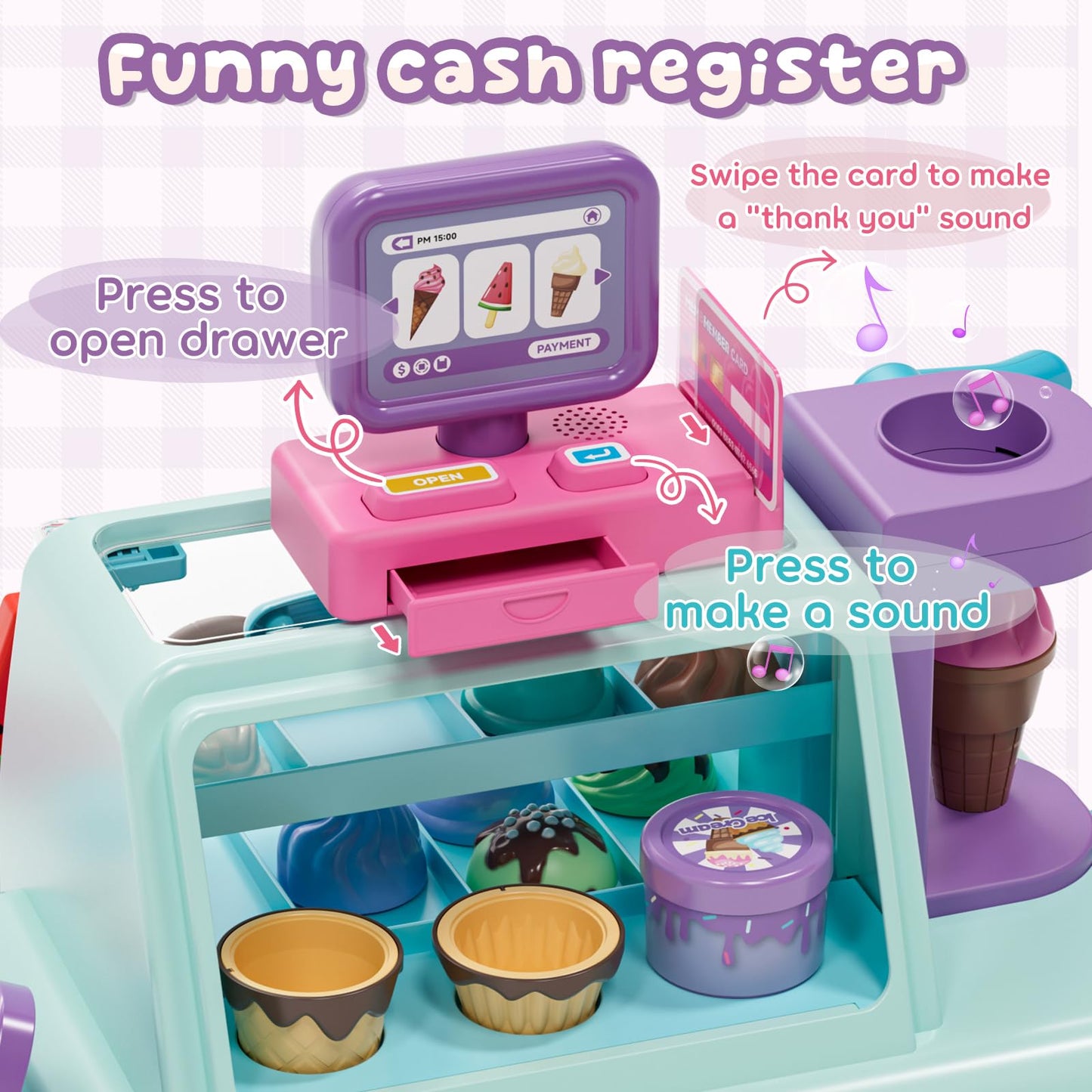 Lehoo Castle Ice Cream Toy, Toys for 4 Year Old Girls, Play Ice Cream Counter Shop Playset for Kids, Ice Scoop, Gifts for Girls 3 4 5 6 Year Old
