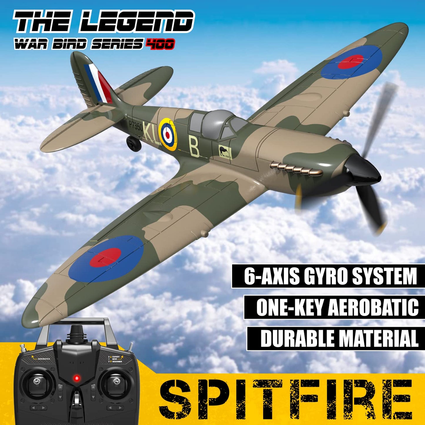 ANTSIR RC Plane Spitfire Fighter, 4 Channel Remote Control Airplane with Gyro System for Adults