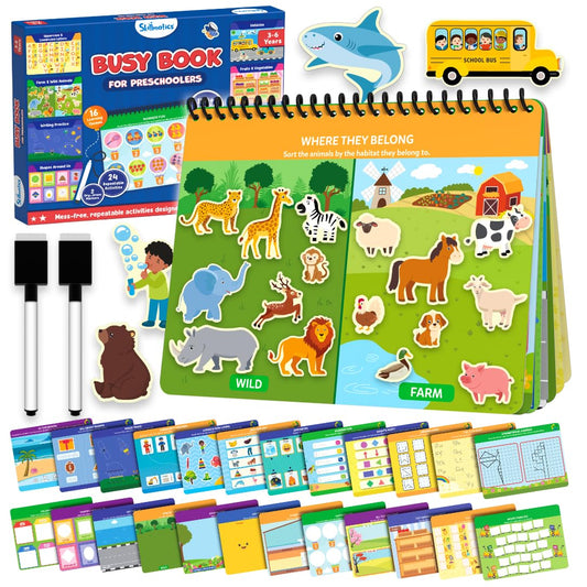 Skillmatics Busy Book for Preschoolers – Preschool Learning Activities, Mess-Free & Pre-Assembled, 150+ Reusable Stickers, Educational Homeschool & Travel Toy, Gift for Toddlers for Ages 3, 4, 5, 6