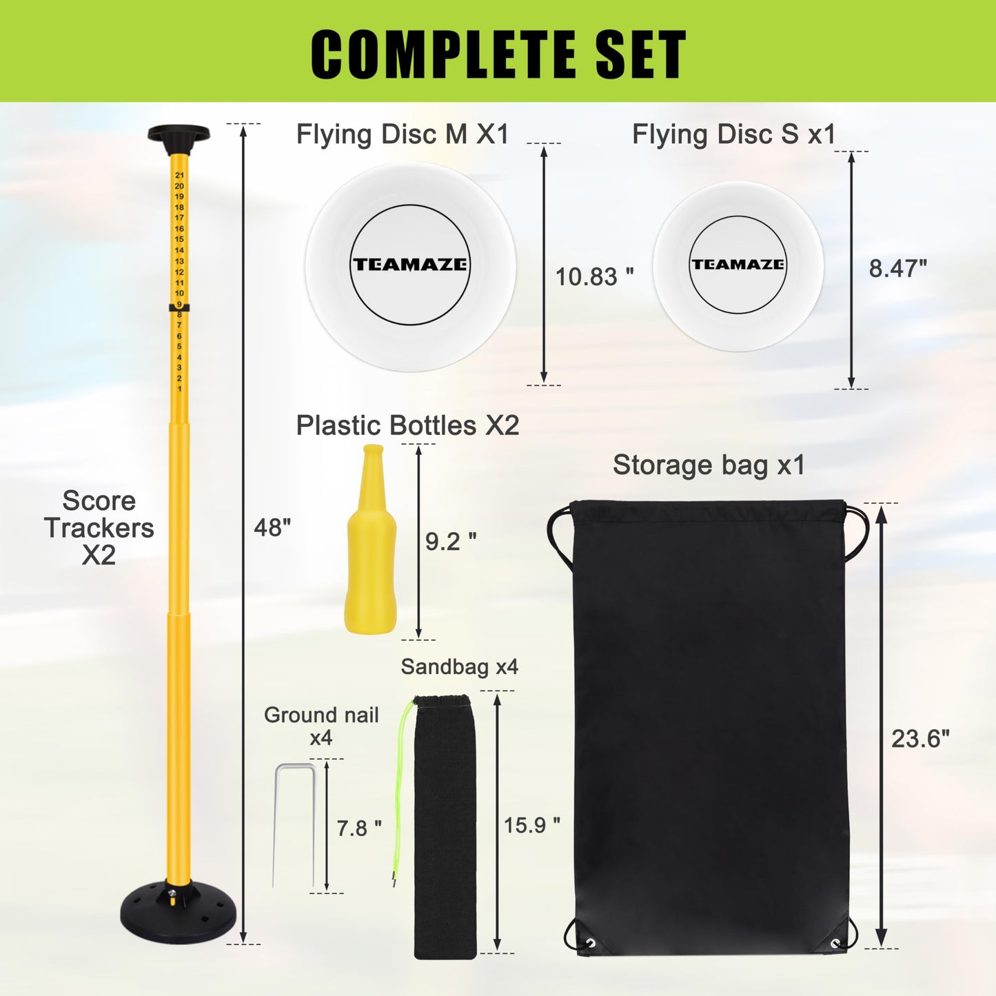 Flying Disc Game Set, Disc Toss Outdoor Games Height Adjustable Bottle Drop Set, Score Tracker, Portable Bottle Set for Family Yard Lawn Beach