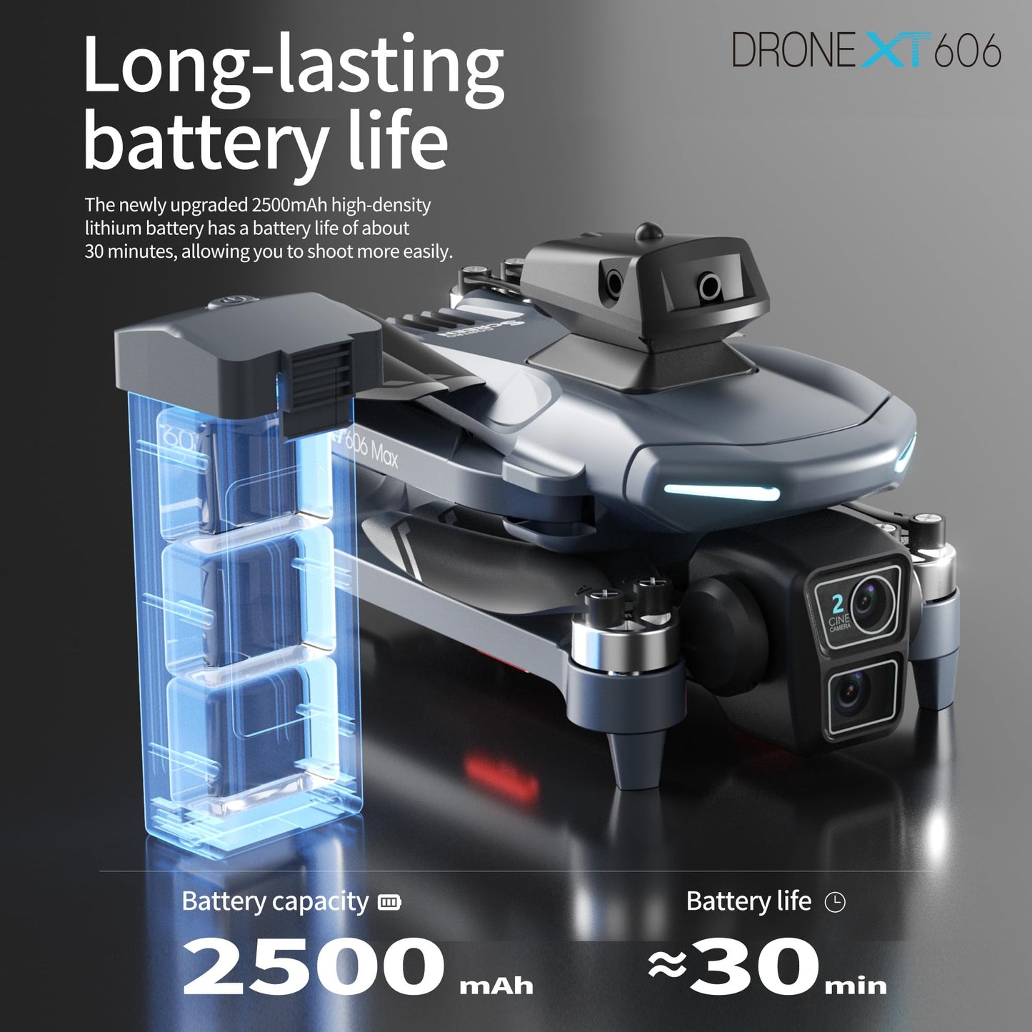 XT606 GPS Drone with camera for adults 4k, 4.3" HD Screen on Controller, 60 Mins Flight Time, Long Range Transmission, Follow Me, Auto Return, Brushless Motor, Obstacle Avoidance, Lightweight and Foldable Quadcopter for Beginner Birthday Gifts Toy