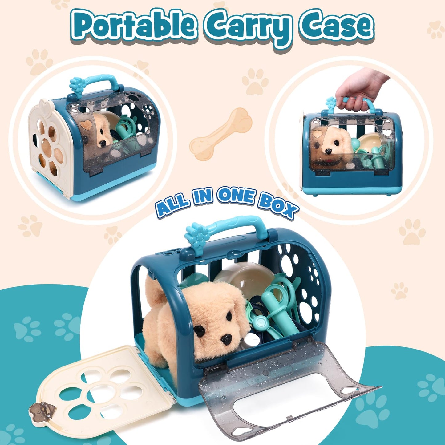 G.C 22Pcs Dog Toys for Kids Doctor Kit, Walking Barking Electronic Interactive Stuffed Dog Vet Kit Costume Pretend Play Puppy Pet Care Veterinarian Playset, Gifts for Kids Girls 3 4 5 6+ Year Old