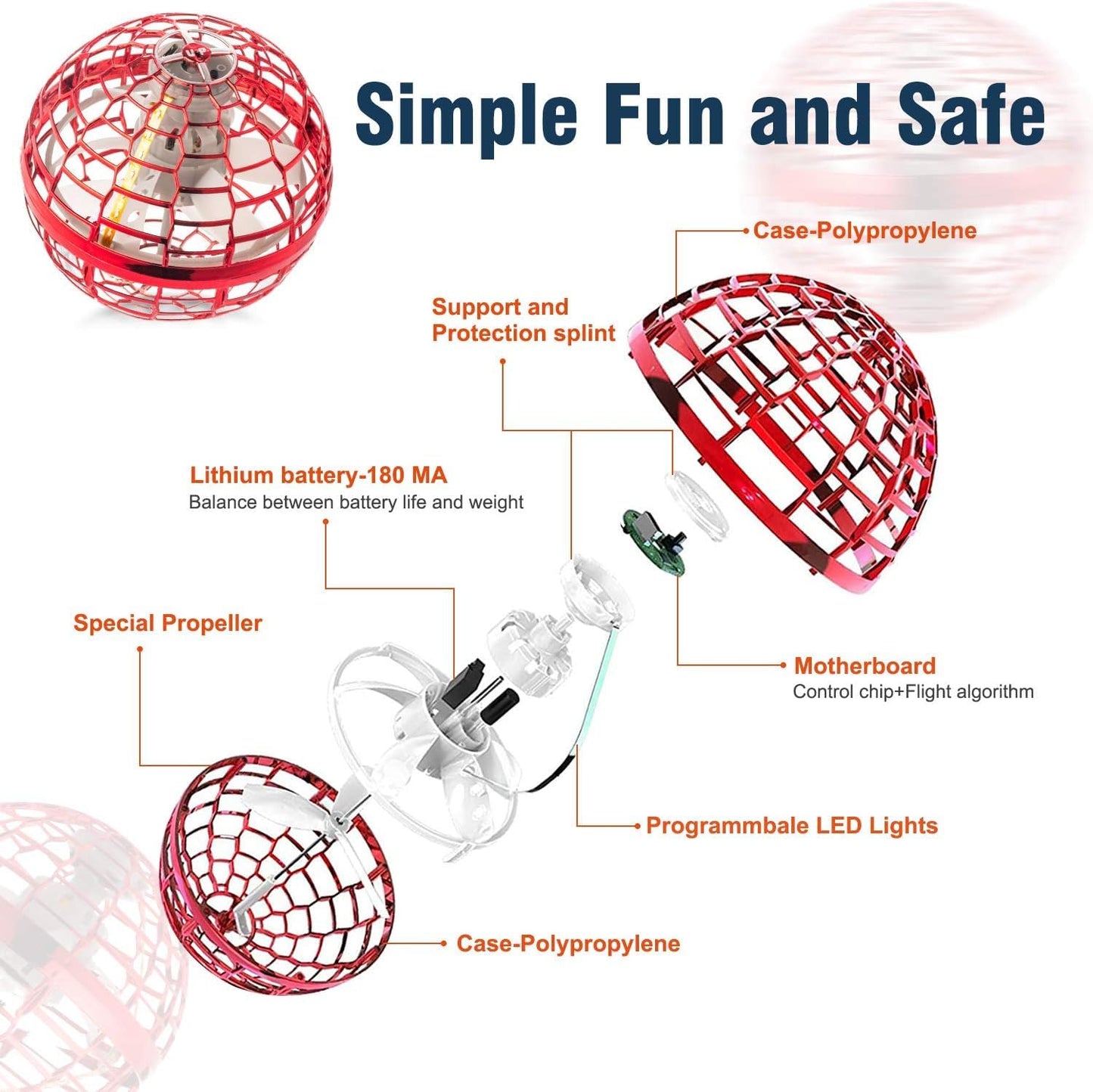 Flying Orb Toy: 2026 Upgraded Boomerang Ball, Hover Orb, Cosmic Globe Flying Spinner, Hand Controlled Mini Drone Ball, Cool Toys for 6 7 8 9 10+ Years Old Boys Girls Teens, Red