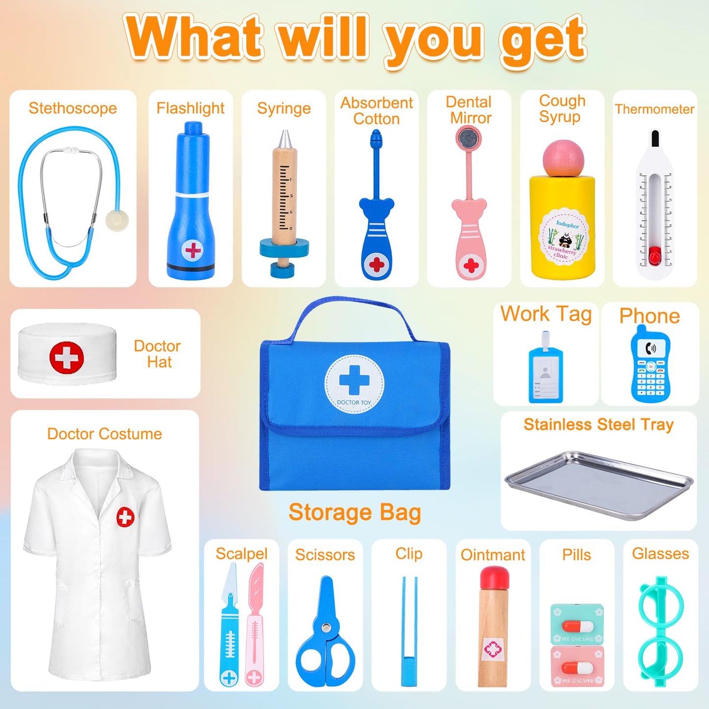 BGdoyz Doctor Kit for Toddlers 3-5, Doctor Kit for Kids with Medical Storage Bag & Real Stethoscope, Doctor Costume for Pretend Play, Birthday Gift for Girls Boys