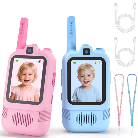 Video Walkie Talkies for Kids with Front and Rear Cameras, 2 Pack Long Range Rechargeable Kids Walkie Talkies with Video Call, Walkie Talkies Toy Gift for Indoor Outdoor Camping Hiking Boys Girls