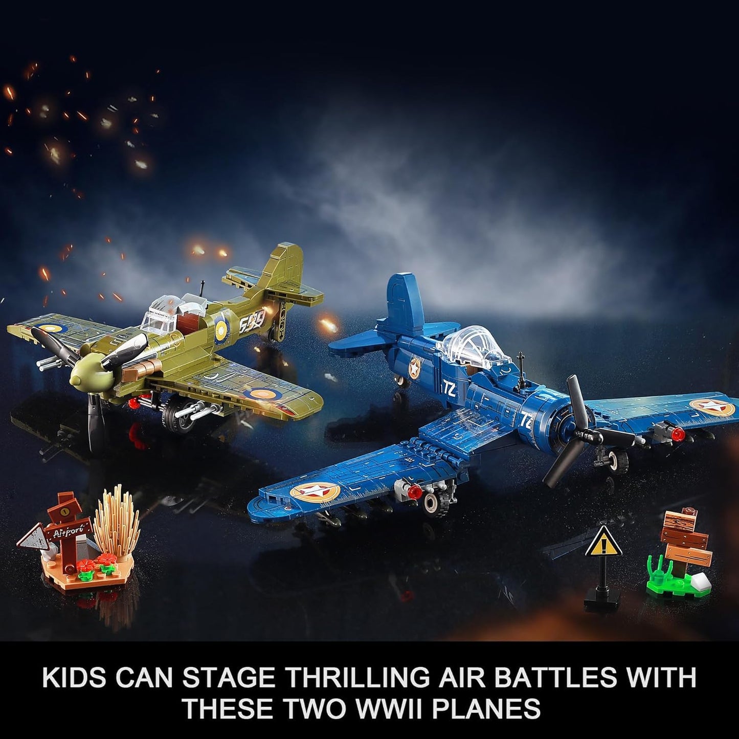WW2 Military Plane Building Sets Compatible with Lego, Create US F4U & UK Spitfire Fighter Jet Models Toys, Great Army Airplane Aircraft Gifts for Boys Kids