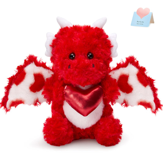 HappySpot Mother's Day Love Dragon Stuffed Animal, Soft Red Dinosaur Plush with Heart, Adorable Flying Dragon Plush Toys for Kids Girlfriend Wife Mother, 10''