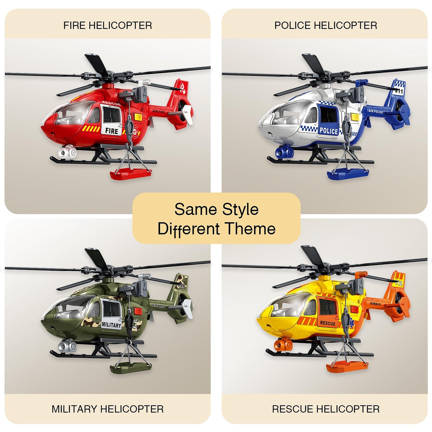 XUEXUE Large Police Helicopter Toy 15 Inch, Kids Helicopter with Crane & Hanging Tray, Toy Helicopter with Lights and Sounds, Helicopter Toys for Kids 3-5, Birthday Gift for Boys Age 3-7