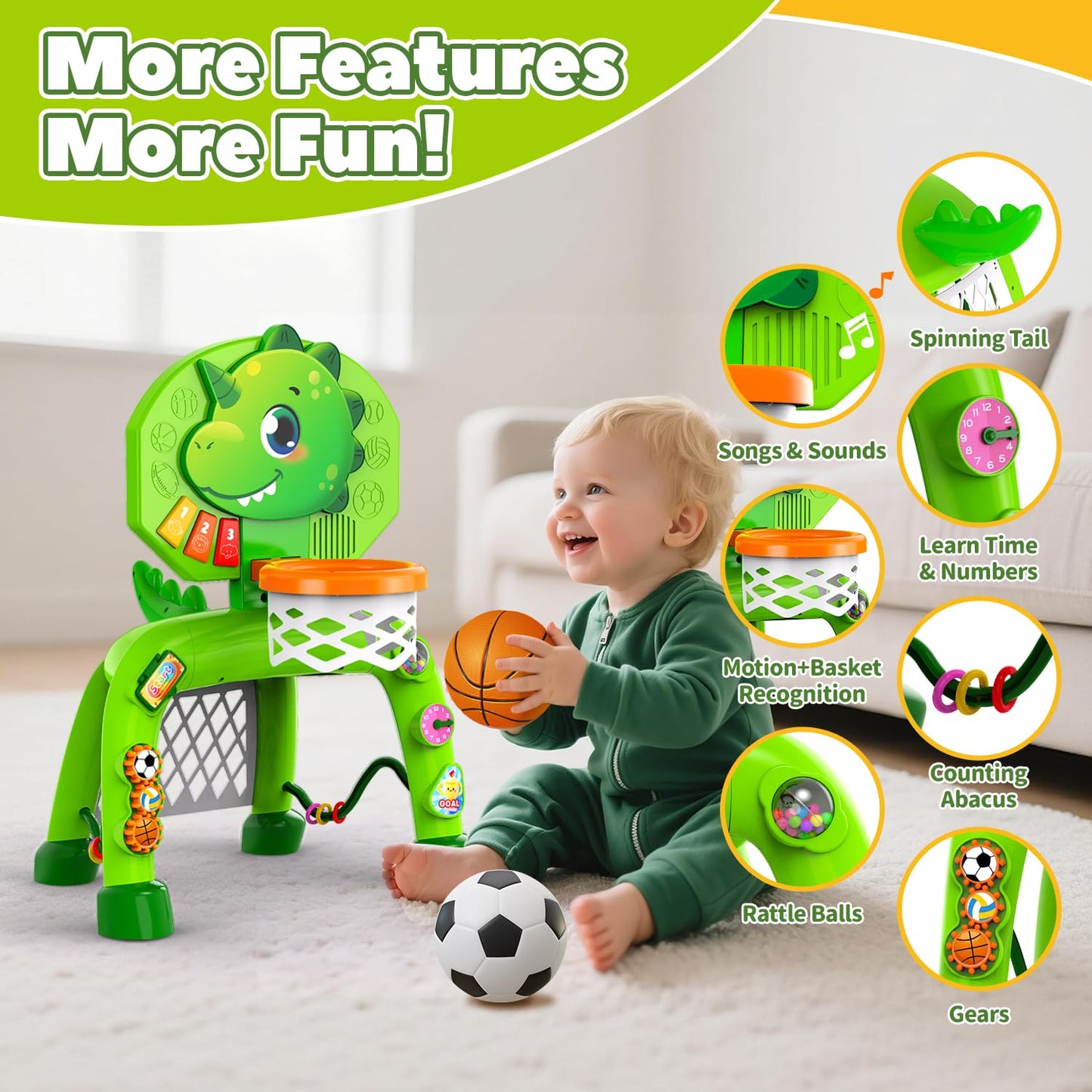 Thusine Toddler Basketball Hoop & Soccer Goal, Toys for 1 2 3 Year Old Boys, Kids Sports Toy with Light Sound Music, Toys for Baby 12-16-18 Months, Christmas Birthday Gifts for Ages 1-3