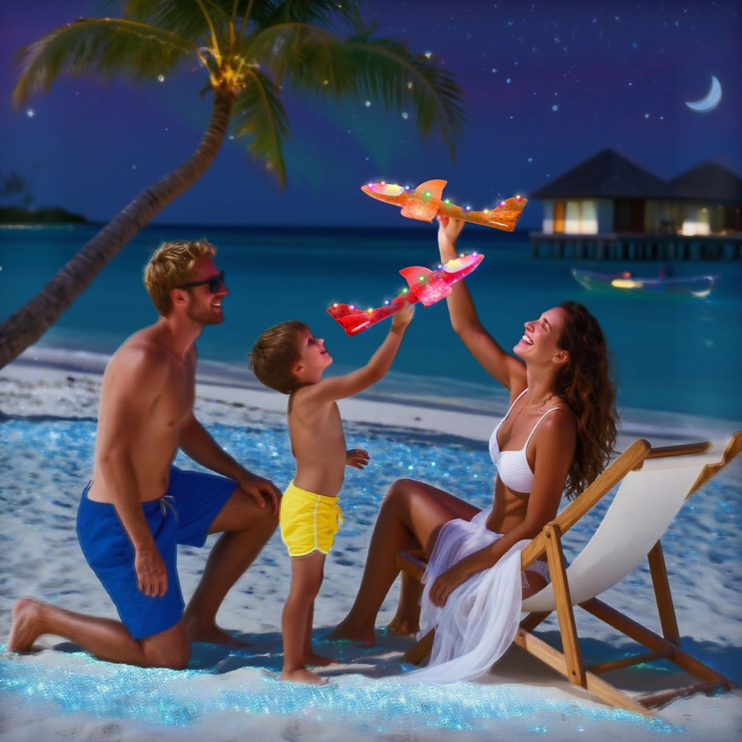 IJRPLM 4 Pack LED Airplane Toys, 17.3" Large Throwing Foam Plane, 2 Flight Mode Glider Plane, Outdoor Flying Toy for Kids, Flashing Glider Plane Foam Airplane Toy For 3 4 5 6 7 8 9 Year Old Boys Girls