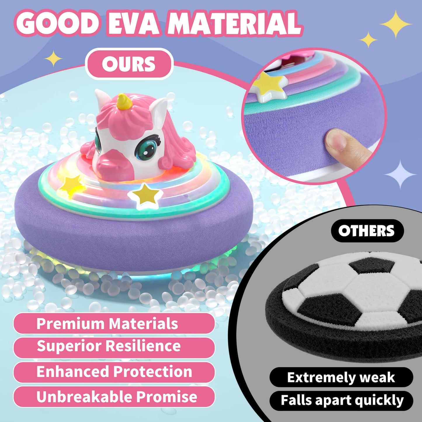 Hover Soccer Ball for Kids, Unicorn Toys for Girls with Light & Music, Indoor Games Birthday for Girls Age 4 5 6 7 8 9 10 11 12 Year Old, Kids Football Sport Toys