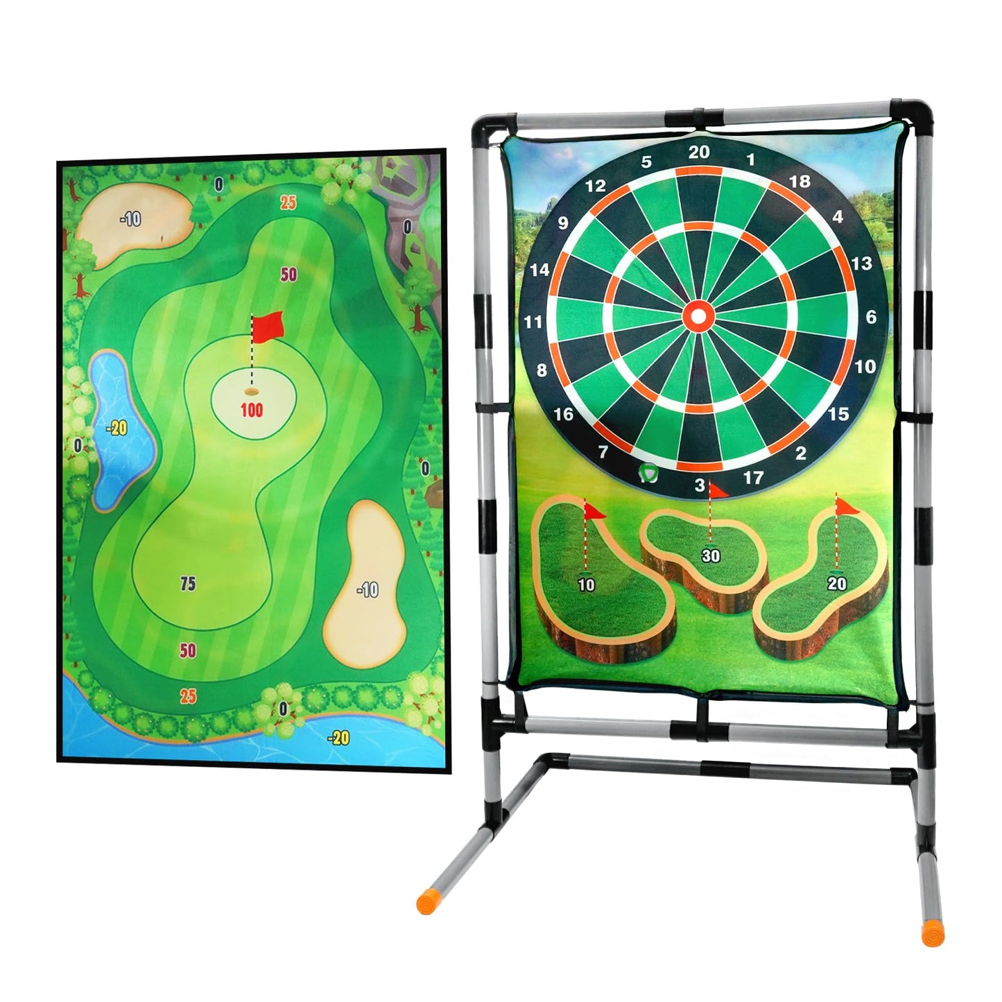 grnpeak Golf Chipping Game with Stand, Multi-Sport Golf Practice Set with Archery,Hatchet,Darts,Double-Sided Hitting Mat for Backyard Fun, Indoor/Outdoor Sports Toy for Kids & Adults