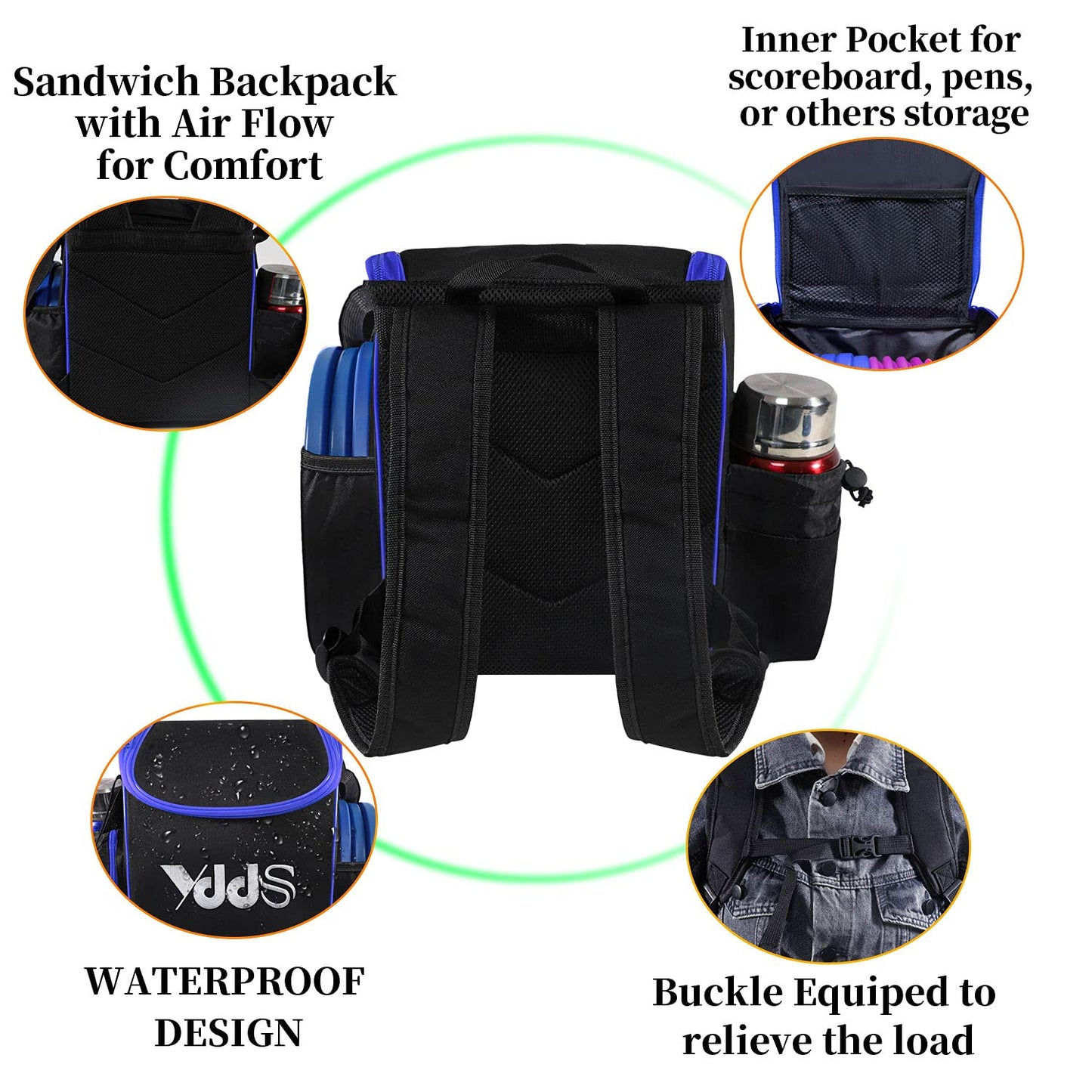 GOOSO Disc Golf Set with Bag - 12 PCS Flying Disc Golf Discs for Beginner with Putter, Midrange, Driver | Portable Disc Golf Backpack Holds 28+ Discs Free Stand Bag Design for Convenient Use
