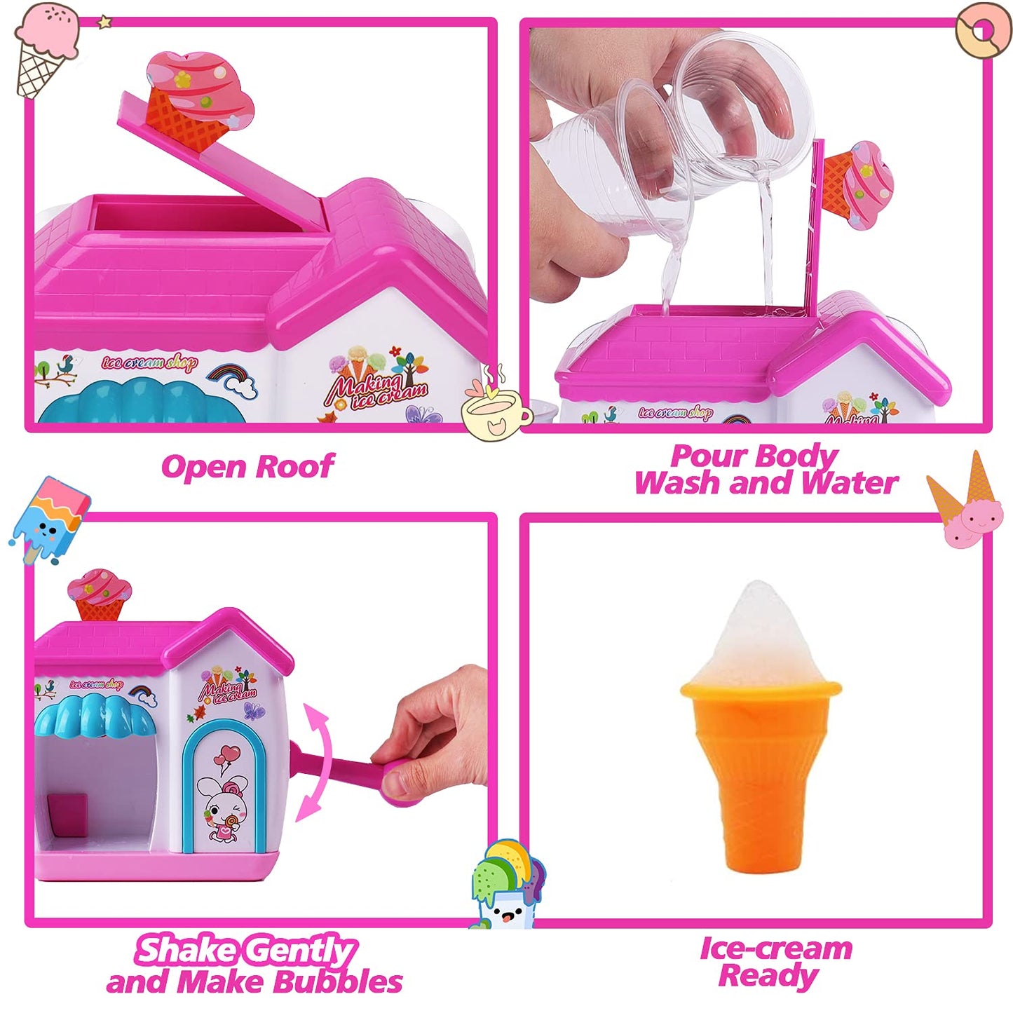 AugToy Bath Toys for Toddlers 3-5 Years, Ice Cream Foam Maker Bath Toys for Kids Ages 4-8, Bubble Pretend Cake Play Set Bathtub Water Toys Age 3 4 5 Year Old Girls Boys Holiday Birthday Gifts Idea