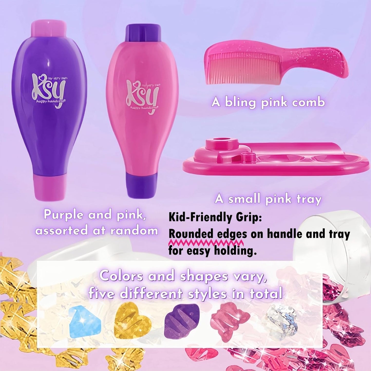Bling Hair Gem Stamper Kit for Girls, Easy Hair Bedazzler with Reusable Colorful Gems, Safe Hair Styling Tool Toy for Kids Age 6+ Gifts