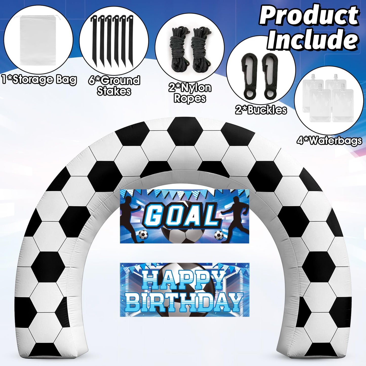 8FT Giant Soccer Inflatable Arch, Match Day Viewing Party Decorations for Fans, Soccer Sports Tournament Game Day Photo Backdrop with 1 Blower, 2 Banners & 3 LED Lights, Birthday Party Blow-Up Decor